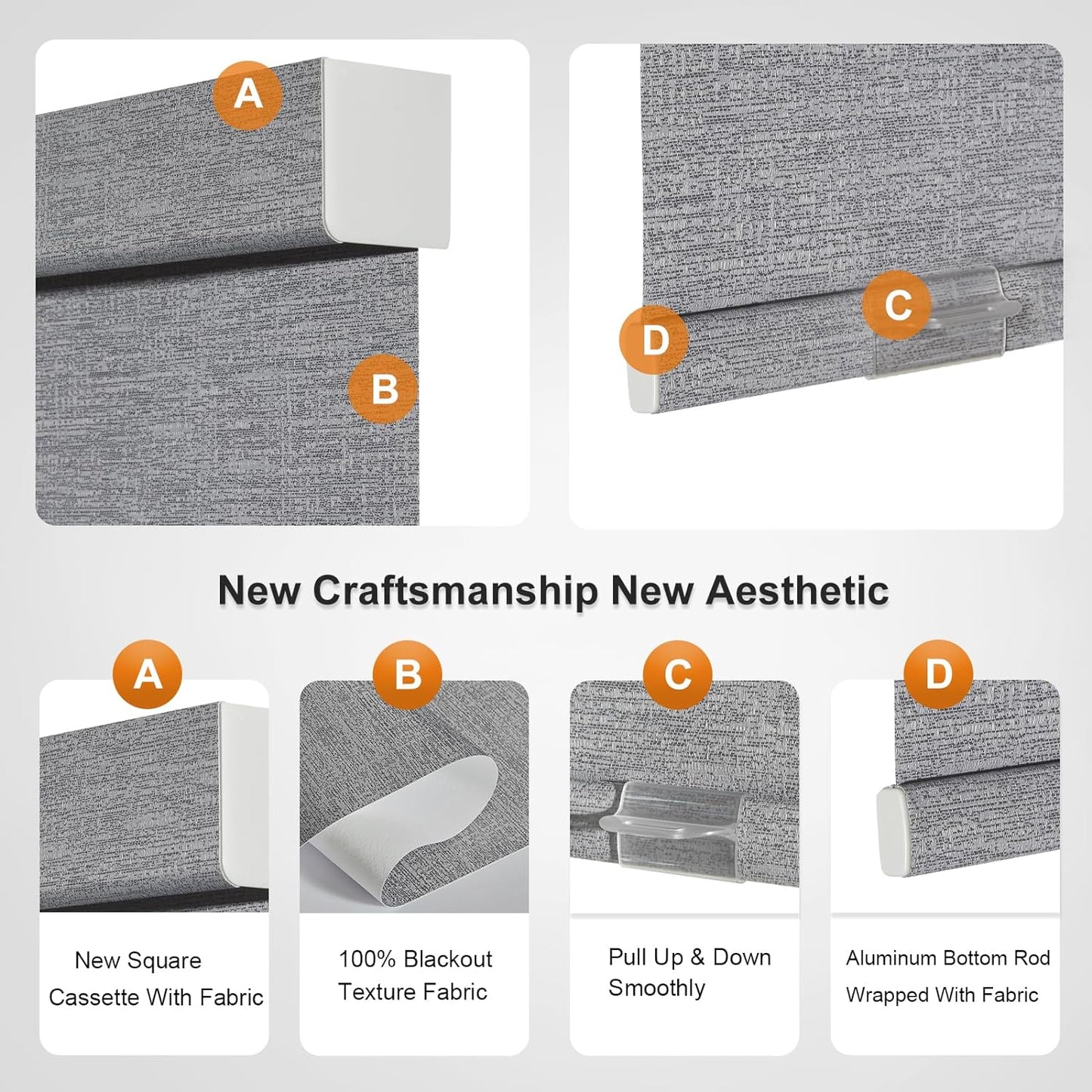 Persilux Blackout Roller Shades for Indoor Windows with Upgraded Cassette, Cordless Shades Window Blinds Pull Down for Doors, Easy to Install for Office/Living Room/Bedroom, Grey(32.5" W x 84" H)