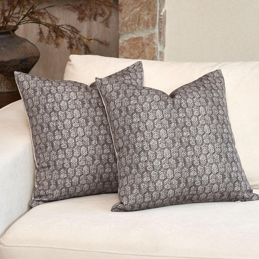 DOMVITUS Floral Pillow Covers Set of 2, Throw Pillow Covers 18x18, Floral Print Neutral Accent Decorative Pillow Covers for Living Room, Bed, Light Taupe