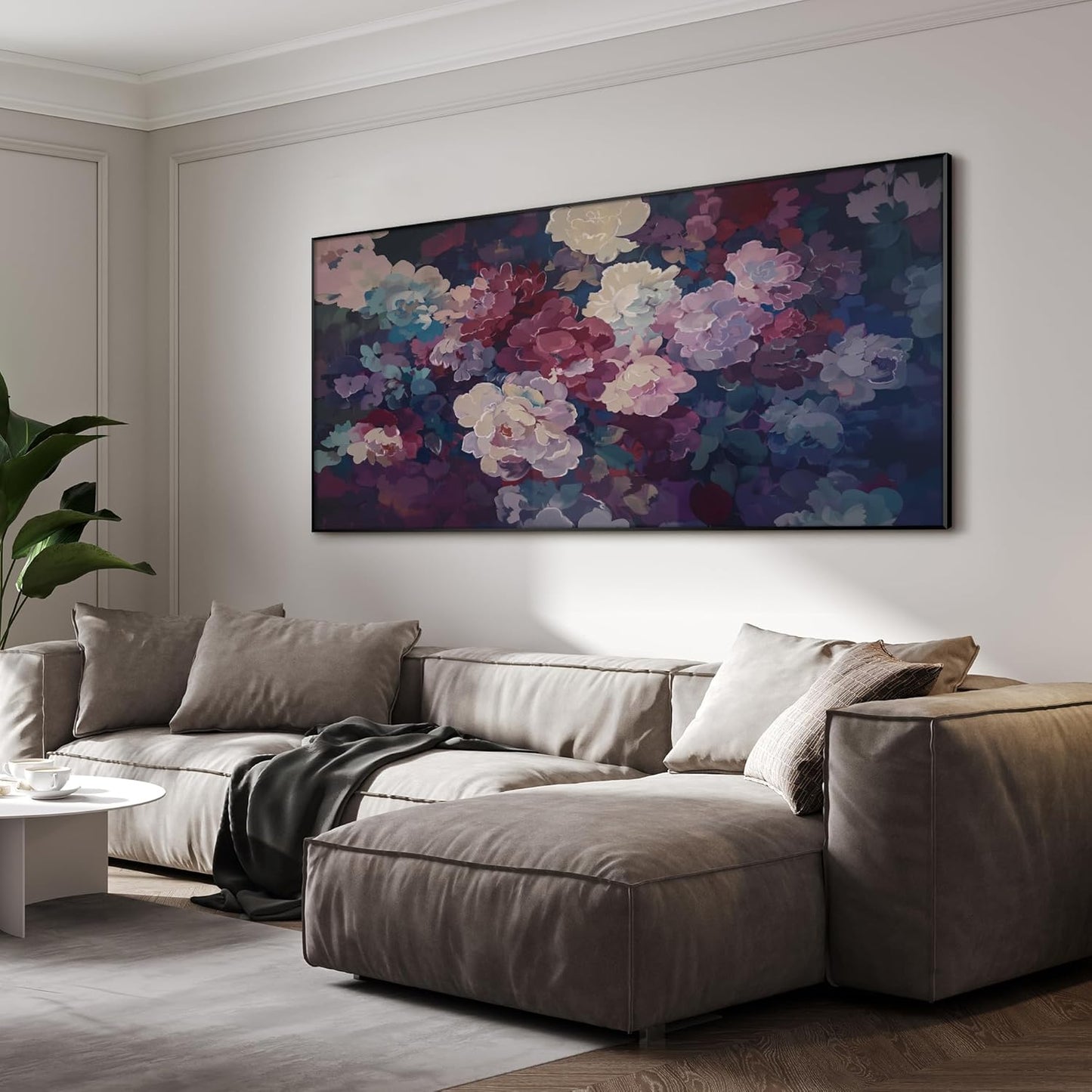 SIGNWIN 36"x72" Extra Large Framed Wall Art Bold Peony Bloom in Colorful Impressionist Style, Lush Floral for Home Living Room Bedroom Decor (Frame Assembly Required)