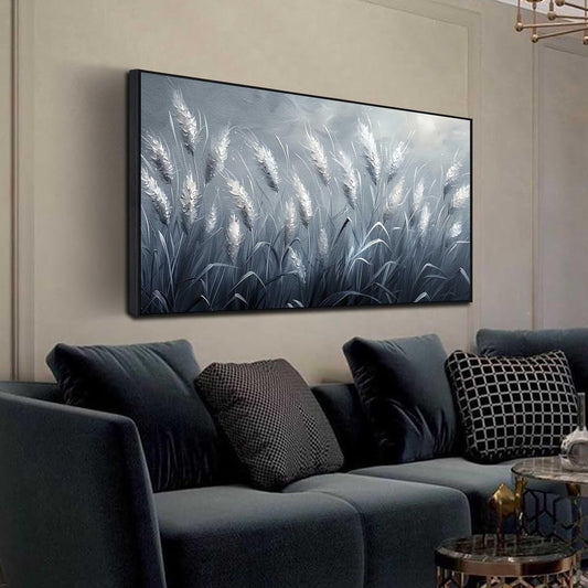 Plant Pictures Wall Art Reed Artwork White Photos Wall Decor 24"x 48" Grey Large Wall Decorations for Girl Room Decor