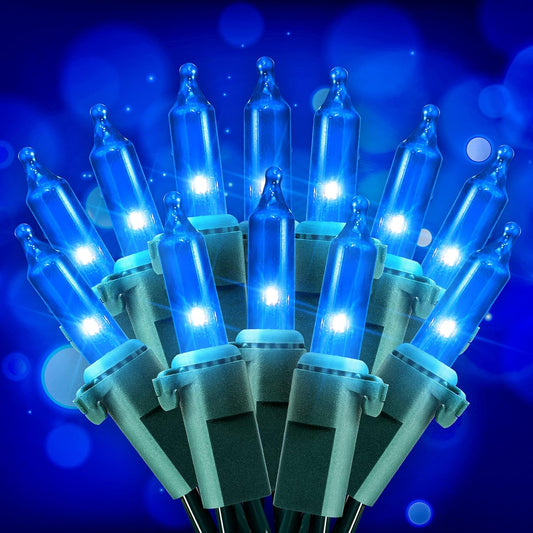 Hopolon Blue Christmas String Lights, 2PACK 50-Count Incandescent Mini Fairy Lights Set, UL Certified Green Wire Lights for Indoor Outdoor Halloween Holiday Home Xmas Tree Patio Décor (2pcs Blue)