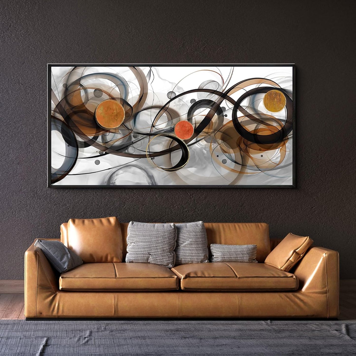 XLSJERST Black and Orange Picture Artwork - Boho Abstract Wall Art for Living Room Office Canvas Pintings Modern Minimalist Frame Wall Art 20x40 Inches