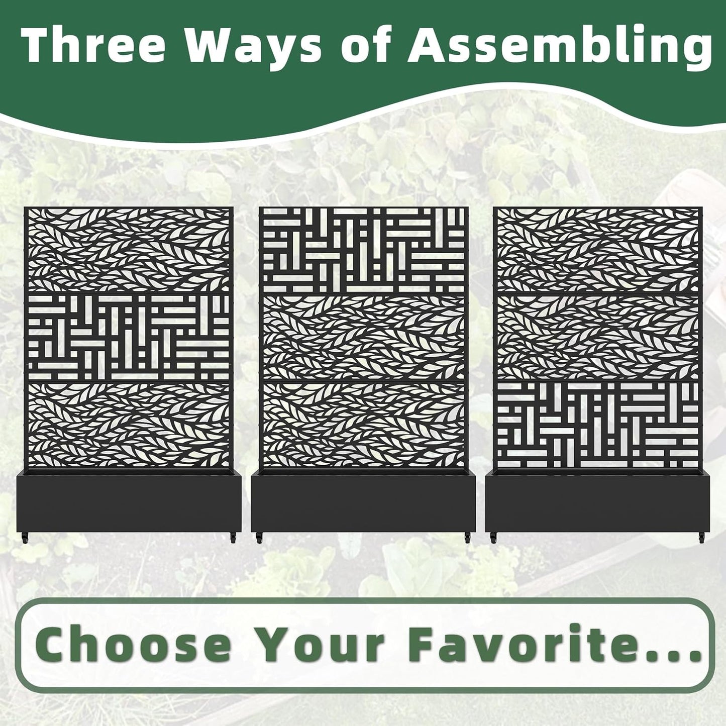 Casaphoria Metal Raised Garden Bed with Trellis and Wheels, 72"x47"x16" Planter Box for Climbing Plants, Vegetables & Vines, Features Drainage Holes and Privacy Screen, Black(Spring&Helen)