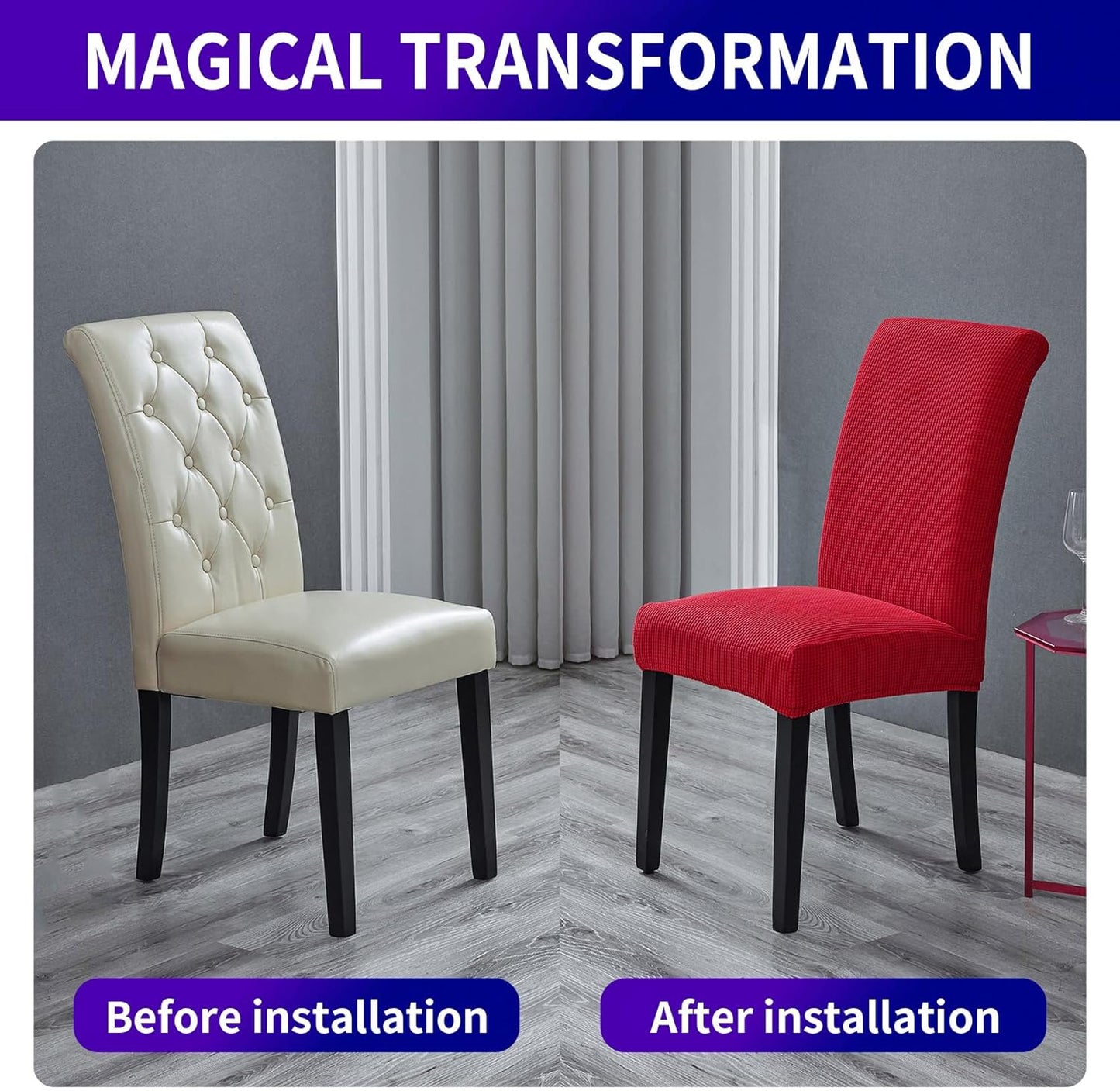 Howhic Stretch Chair Covers for Dining Room Set of 2, Removable Washable Dining Room Chair Covers, Dining Chair Slipcovers Seat Protector, Great for Home Decor and Banquet (Ruby, 4 Pack)