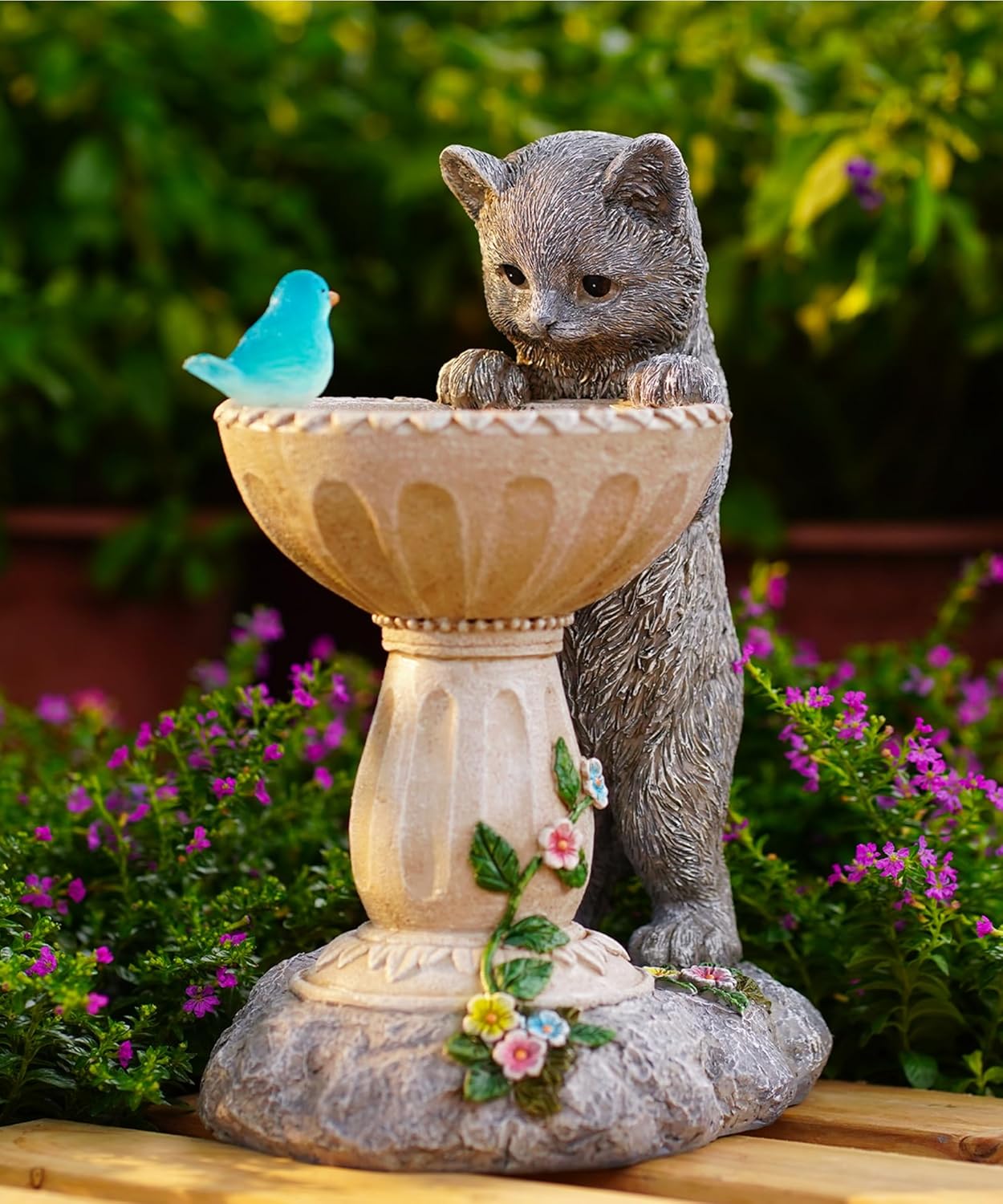 Solar Cat Statues for Bird Bath: Outdoor Sculptures for Garden Lawn Patio Yard Balcony Porch - Unique Gifts for Mother Grandma Women