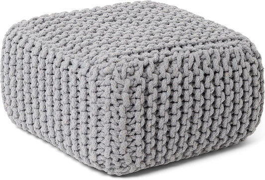 REDEARTH · Cube Low Pouf Foot Stool Ottoman - Hand Knitted Poof - Cord Boho Pouffe - Home Décor - Stuffed Footrest for Living Room - Nursery - Bedroom - Patio (16" x 16" x 8") - Light Gray