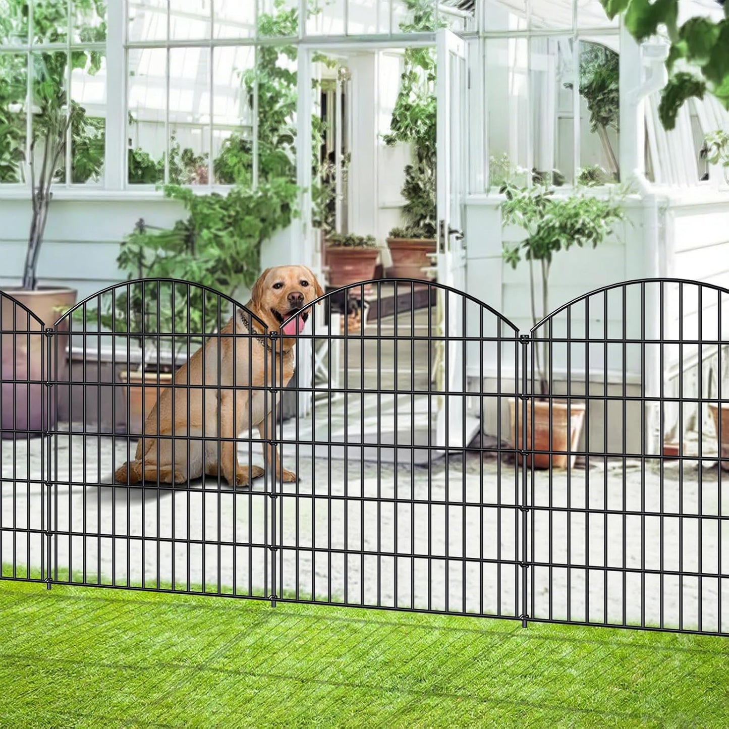 Decorative Metal Garden Fence Outdoor CTW3643, 43.2in H x 14.75 ft L, No Dig Temporary Dog Fence Border Fencing for Yard Patio Landscape Flower Bed,5 Panels + 6 Stakes, Black