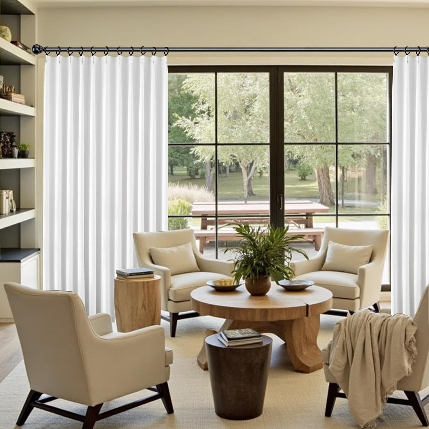 KangBang White Pinch Pleat Curtains 95 Inches Long, Extra Wide Room Darkening Privacy Window Treatments Snow White Privacy Assured Drapes for Sliding Door Sun Room with Adjustable Hooks,2PCs,60x95