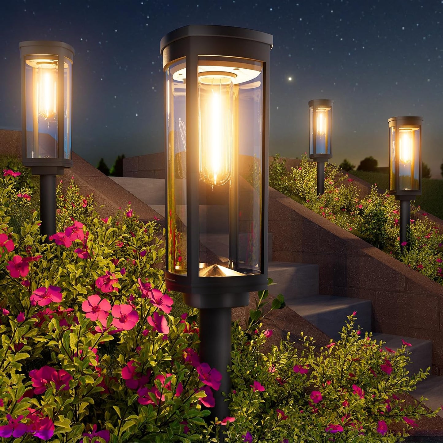 Solar Pathway Lights Outdoor, 4 Pack Bright Solar Powered Garden Lights Waterproof IP65, Long Lasting Outdoor Light for Yard Garden Walkway Landscape Lawn Patio