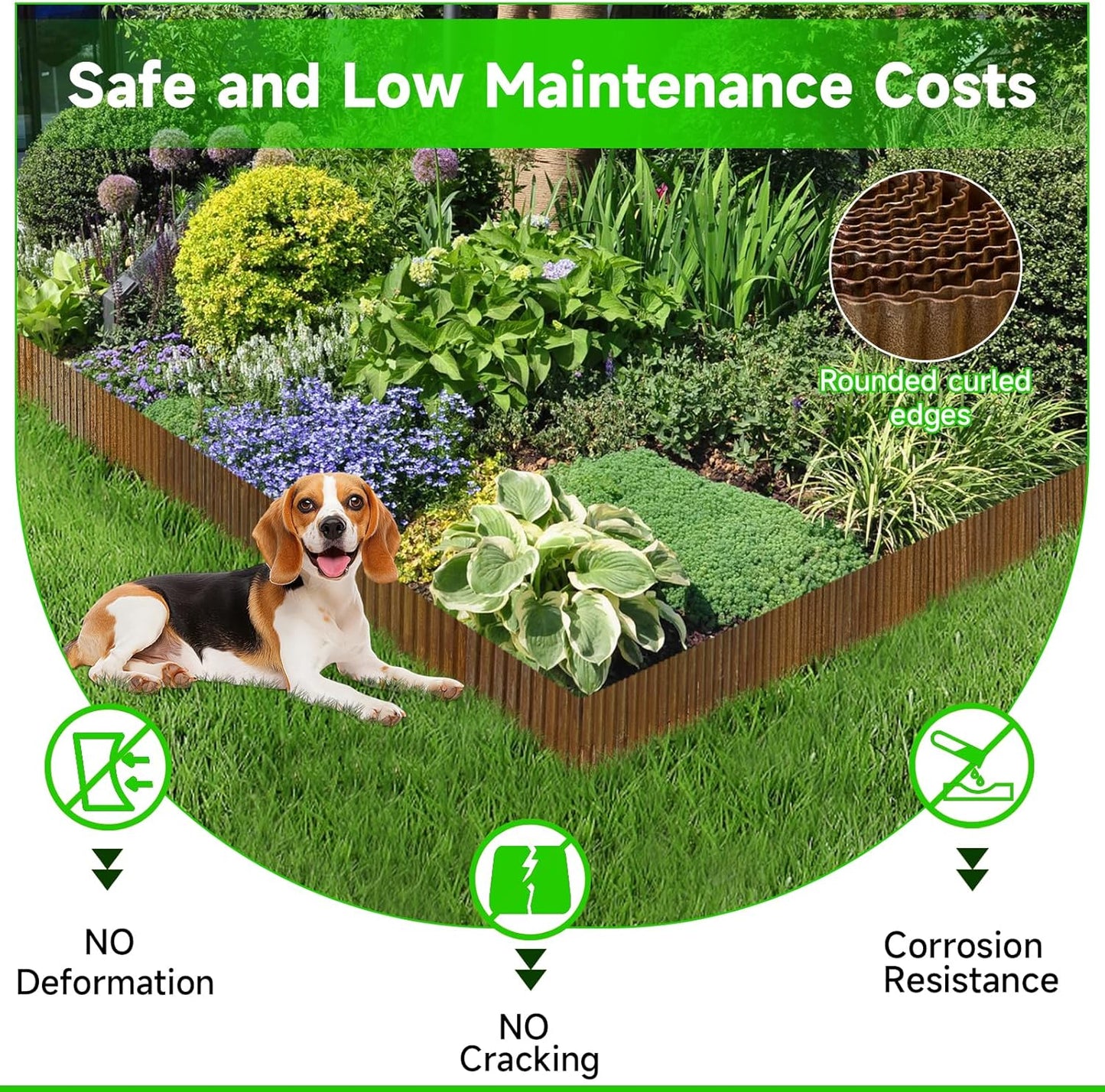 Corrugated Garden Edging, 8"×10Ft Pre-Rusted Landscape Edging & Lawn Edging Border, Metal Garden Border for Flower Beds, Garden，Lawn，Raised Beds & Tree Surrounds