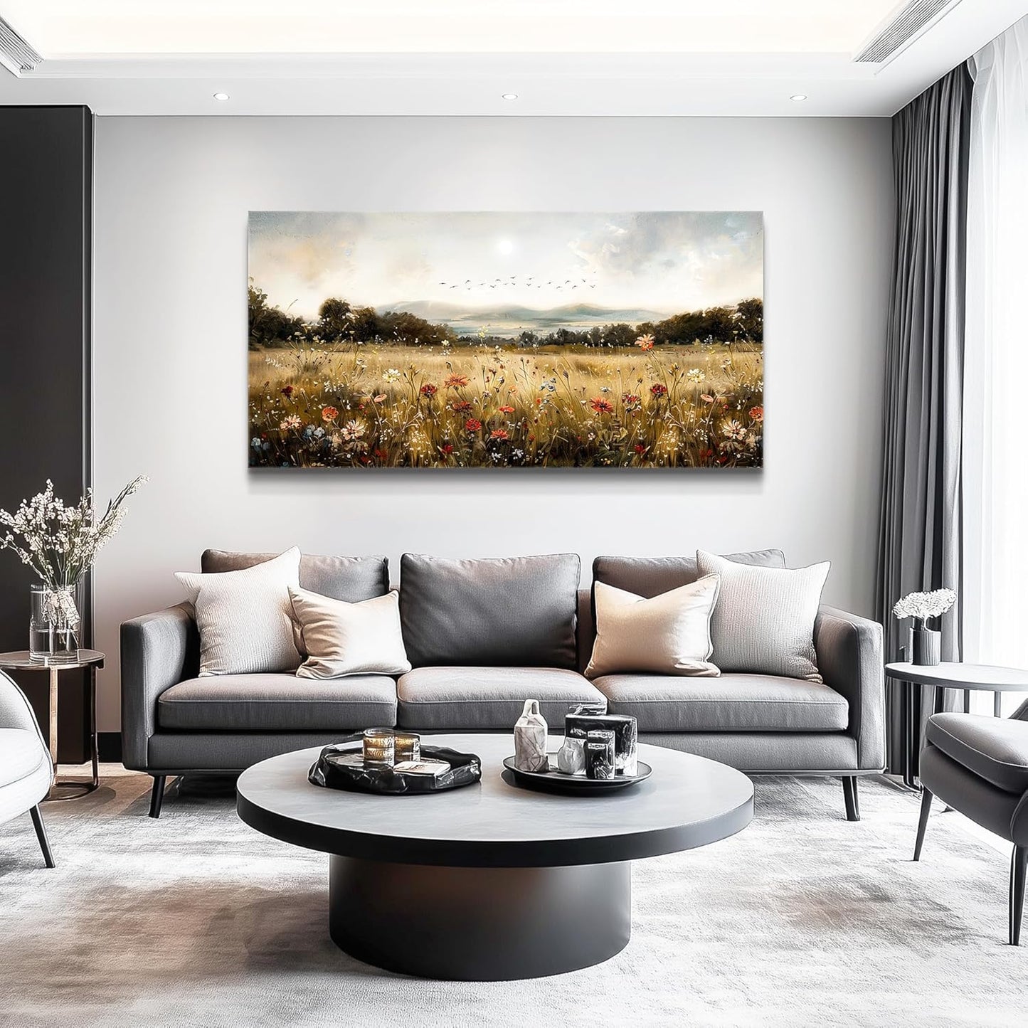 KELIYUAN Canvas Wall Art For Kitchen Dining Room Vintage Decor, Lawn Paintings With Flowers Wall Decor Prints Home Office Living Room Bedroom Decoration Home Decor, Can Be Hung Directly 20 "X 40"