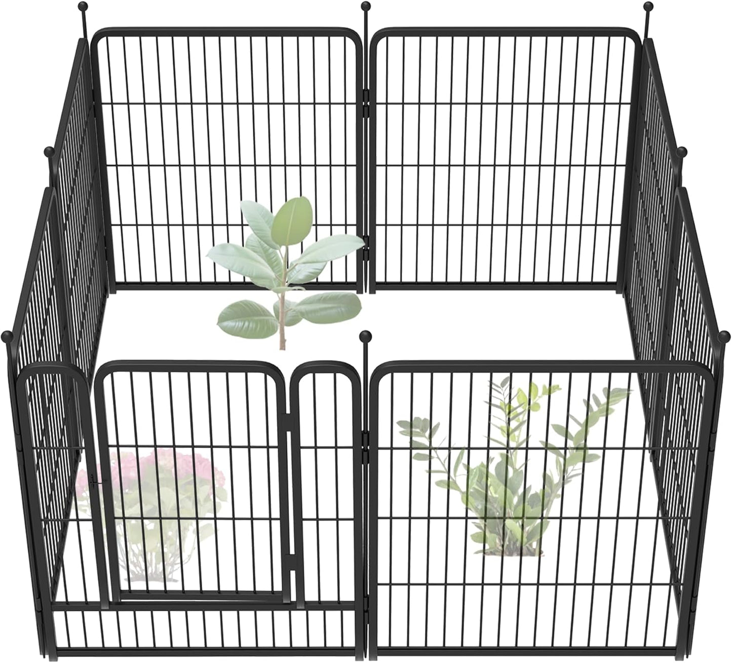 FXW Garden Fence Outdoor for The Yard – 32in(H) x 18.0ft(L) Heavy Duty Metal Animal Barrier for Dog and Rabbit, Decorative Dog Fence, 8 Panels, Black