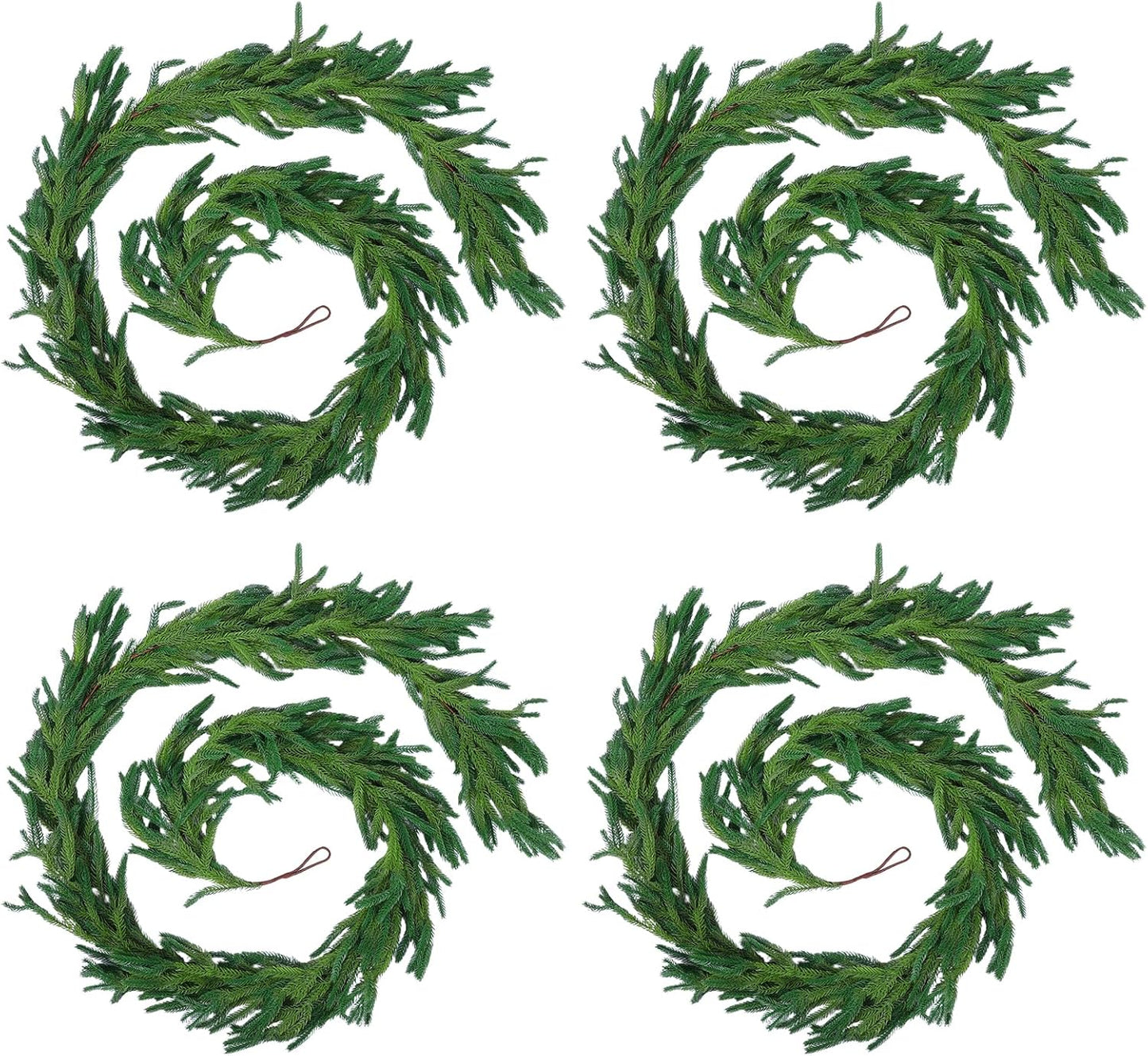 Hananona 4 Pcs 9 Ft Artificial Norfolk Pine Garlands, Realistic Pine Garland, Green Artificial Greenery Garland for Table, Mantle, Wall, Indoor, Outdoor Winter Christmas Decorations (4, 9 FT)