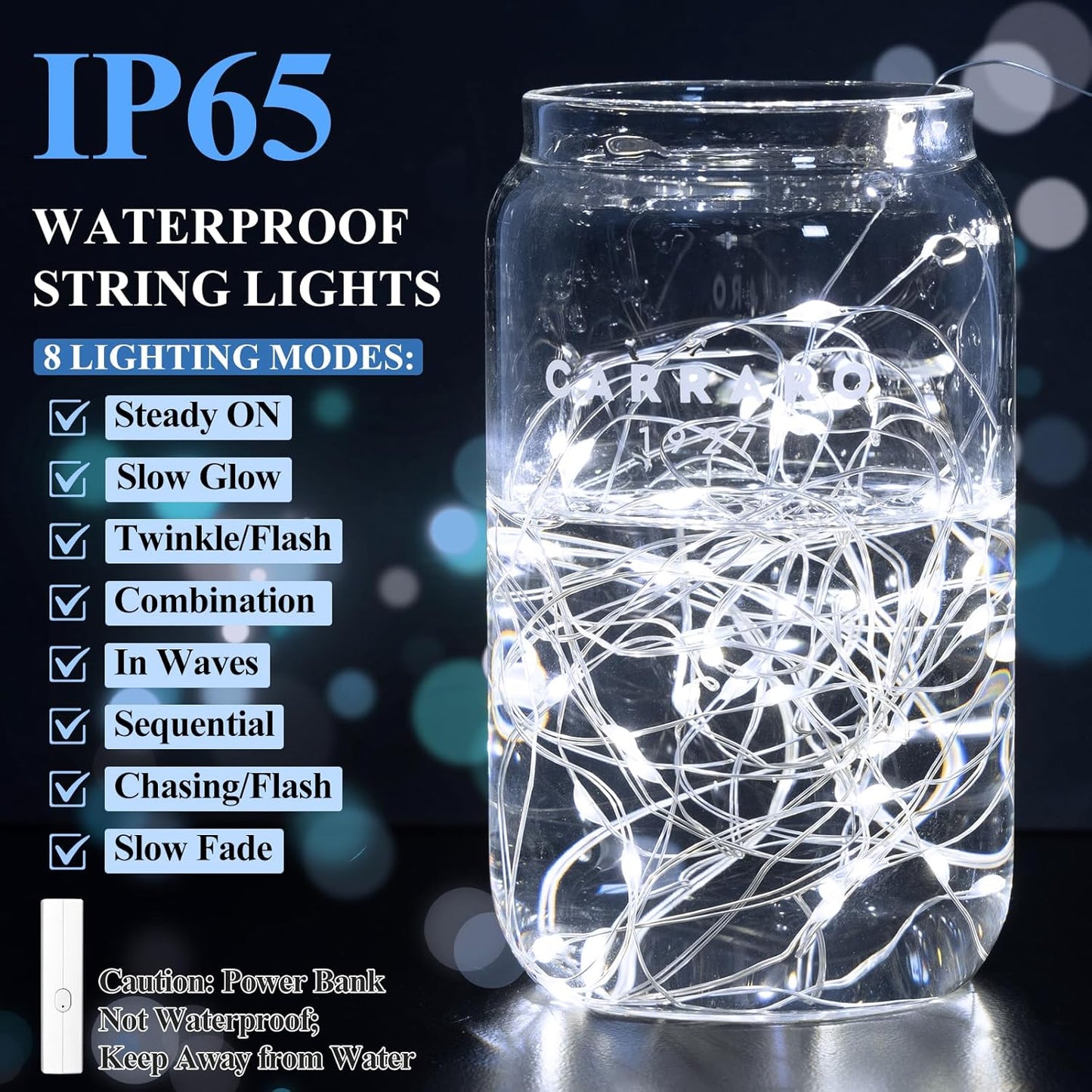 Lakumu 32FT(16 * 2) Fairy Lights Battery Operated, Rechargeable String Lights with Timer, LED Twinkle Lights for Bedroom, Christmas Decorations, Wedding, Vine, Centerpiece Table Decor Cool White