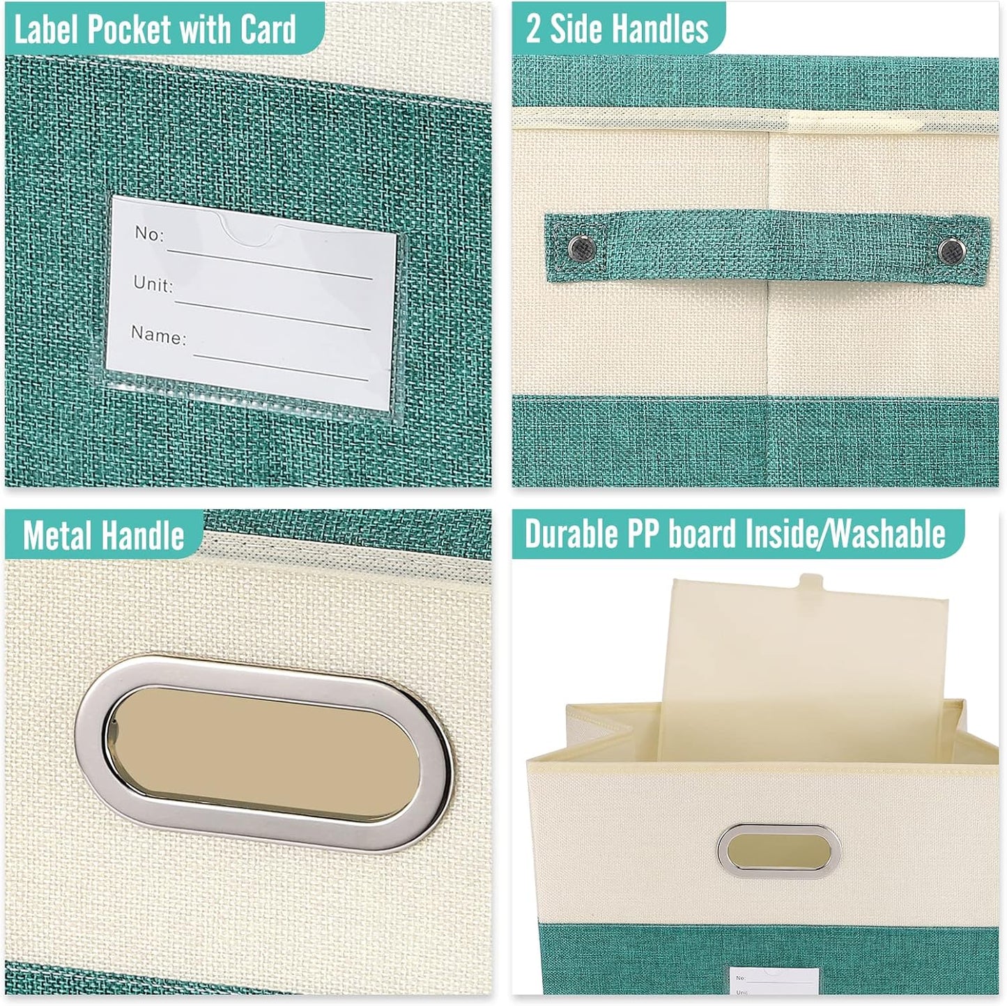 Large Linen Fabric Foldable Storage Bins with Removable Lid and Handles, Washable Storage Box Organizer Containers Baskets Cube with Cover for Bedroom,Closet,Office (Black&White, Medium)