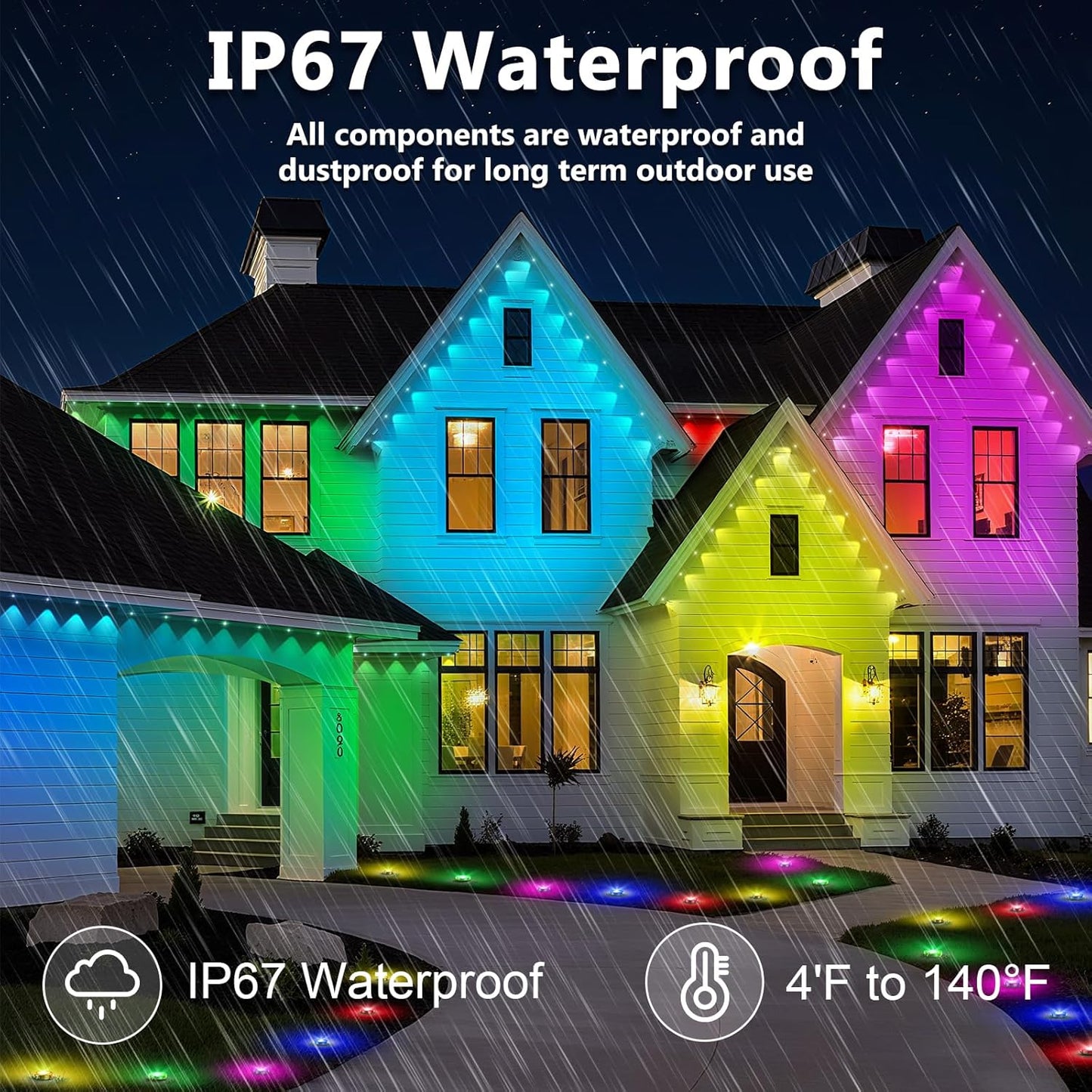 100ft Permanent Outdoor Lights,for House Roof, Christmas, Holiday, Party, Daily Lighting, IP67 Waterproof,RGB Eaves Lights with Multi Scene Modes for Halloween