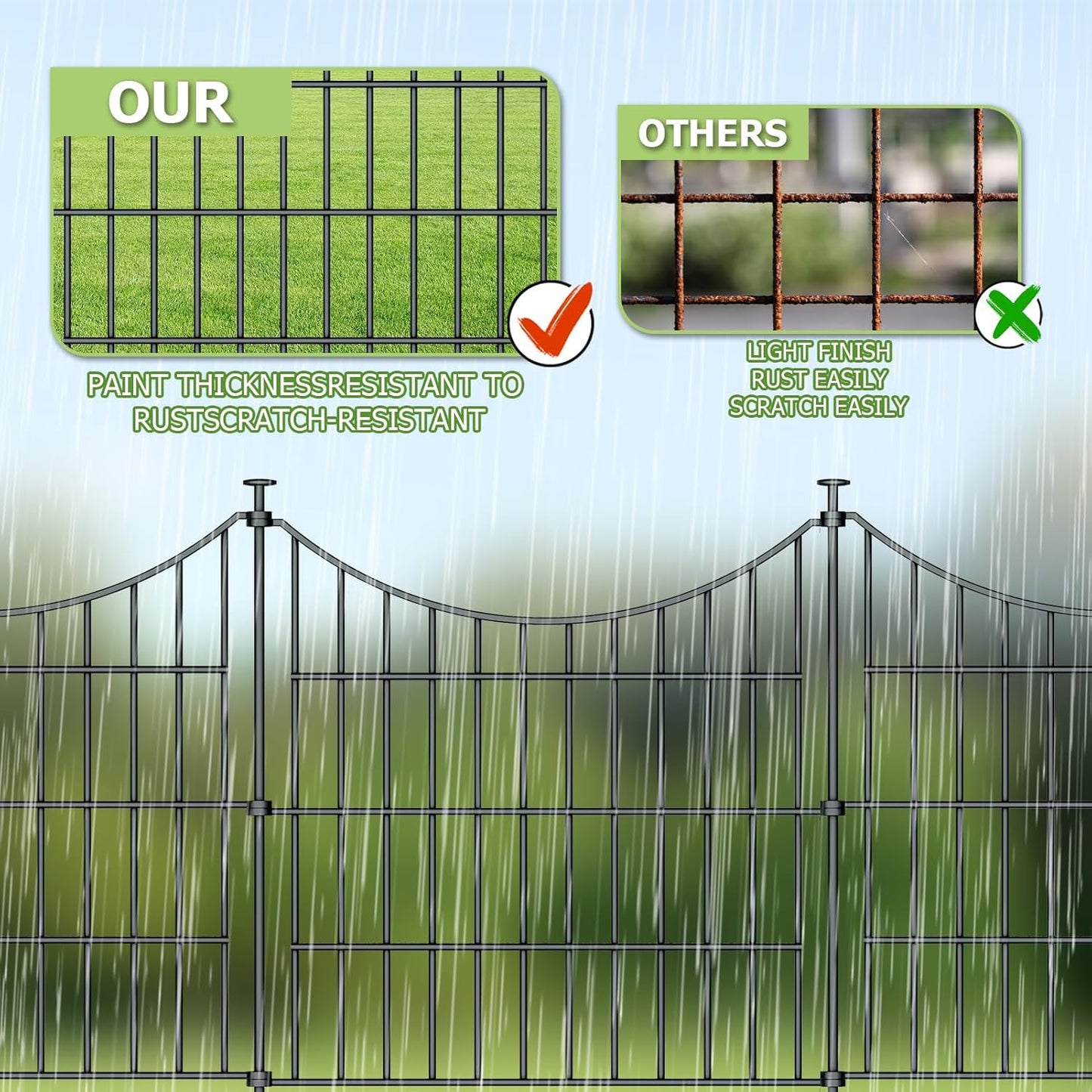 10 Panels Garden Fence Dog Fence Outdoor for Yard, 24in H x 20ft L Rustproof Metal Fencing with Ground Stakes | No Dig Animal Proof Containment for Pets/Rabbits | Durable Patio Security Panels