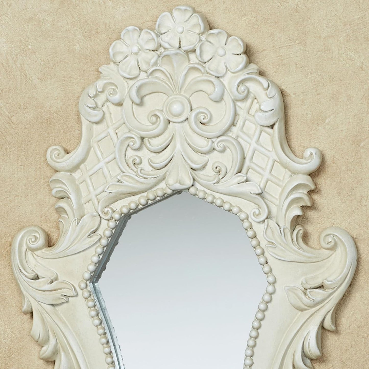 Lattice Scroll Antique White Traditional Classic Wall Mirrors | Set of Three | Vintage Accent Hanging Mirror for Bedroom, Living Room, Office, Hallway | Victorian Style Decor