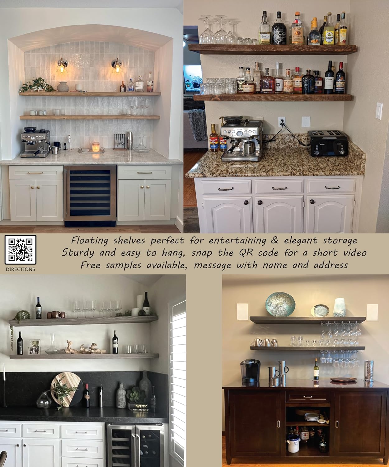 joelsantiques 60 Inch Wooden Floating Shelves for Wall - 60x12x2 in - Made of Natural Wood - Long Heavy Duty Rustic Wall Shelves for Bedroom - Perfect for Living Room, Kitchen - Mocha