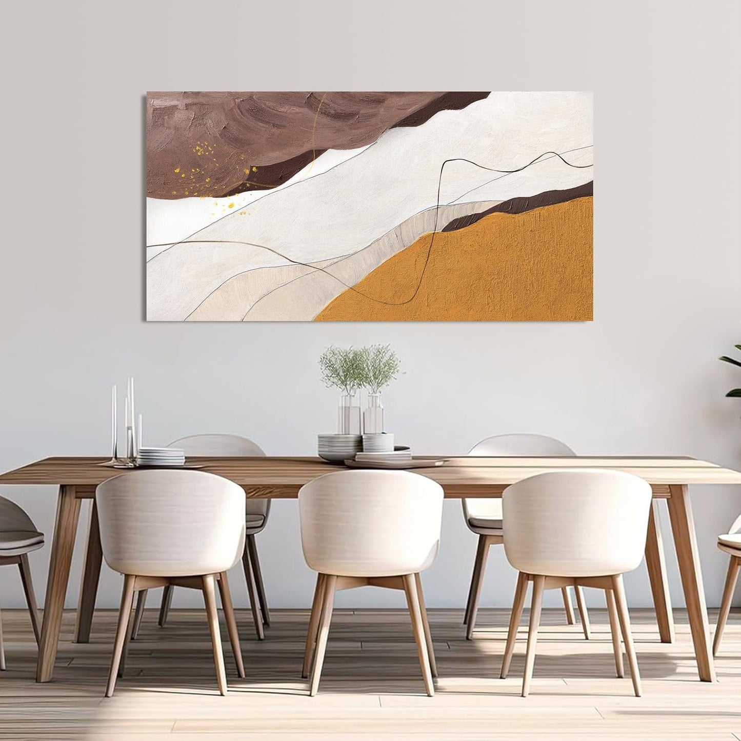 Canvas Wall Art Decor Abstract Canvas Art Wall Decor Large White Wall Art Prints Abstract Modern Minimalist Wall Art Decorations Brown Artwork for Walls Bedroom Office Kitchen Wall Decor 24" X 48"