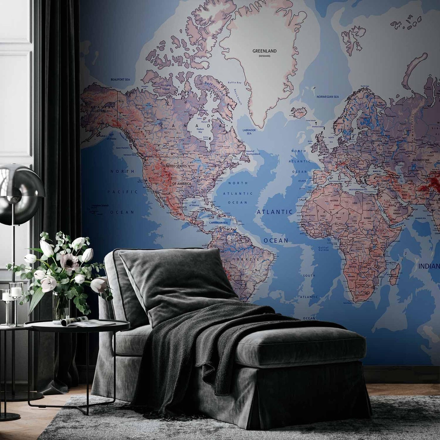 artgeist Wall Mural World Map 177x124 in - XXL Non-Woven Wallpaper Fleece Wall Decor Photo Print Picture Image Design Home Map of The World k-A-0061-a-b