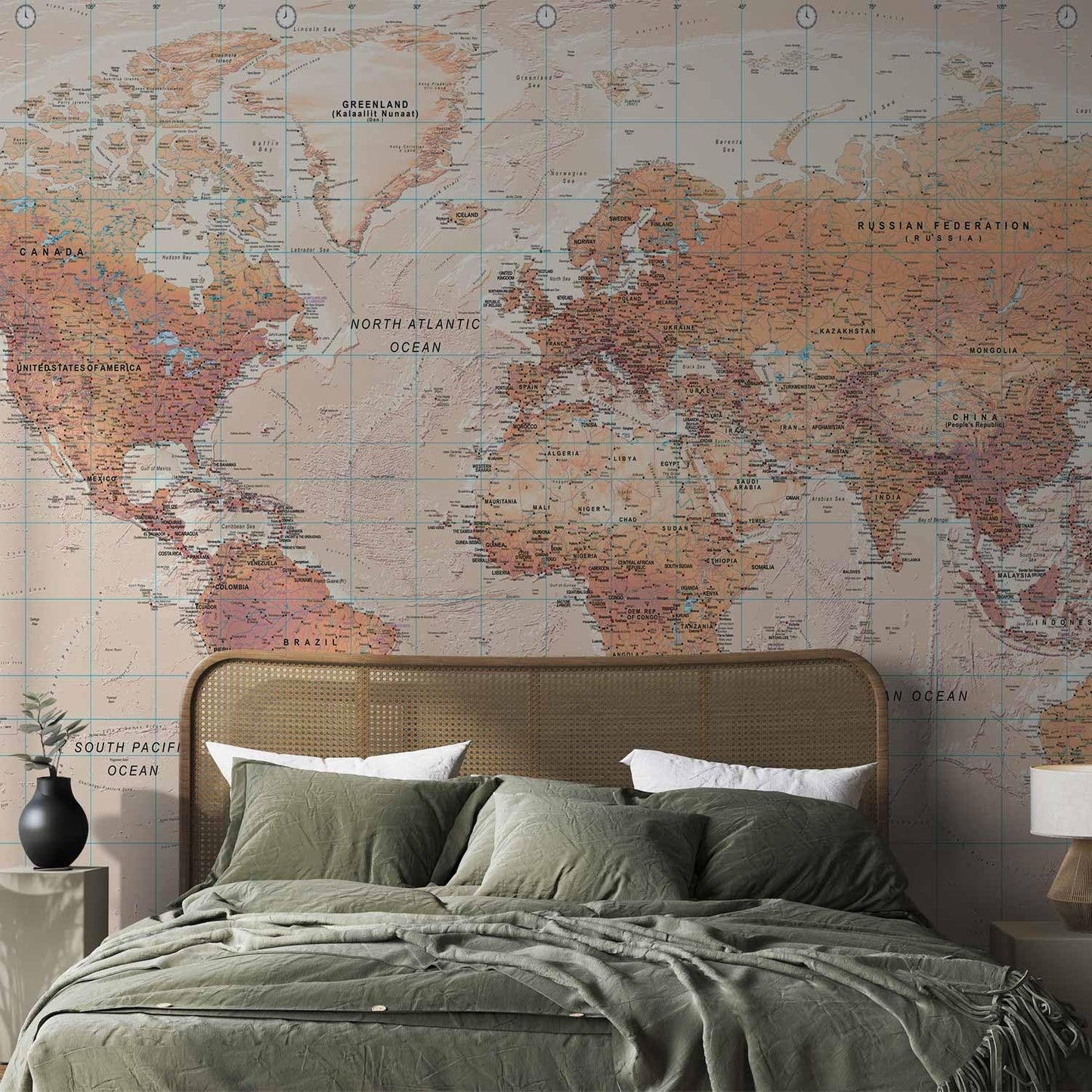artgeist Premium Wall Mural World Map 177x124 in - XXL Non-Woven Wallpaper Fleece Wall Decor Photo Print Picture Image Design Home Map of The World k-A-0091-a-c
