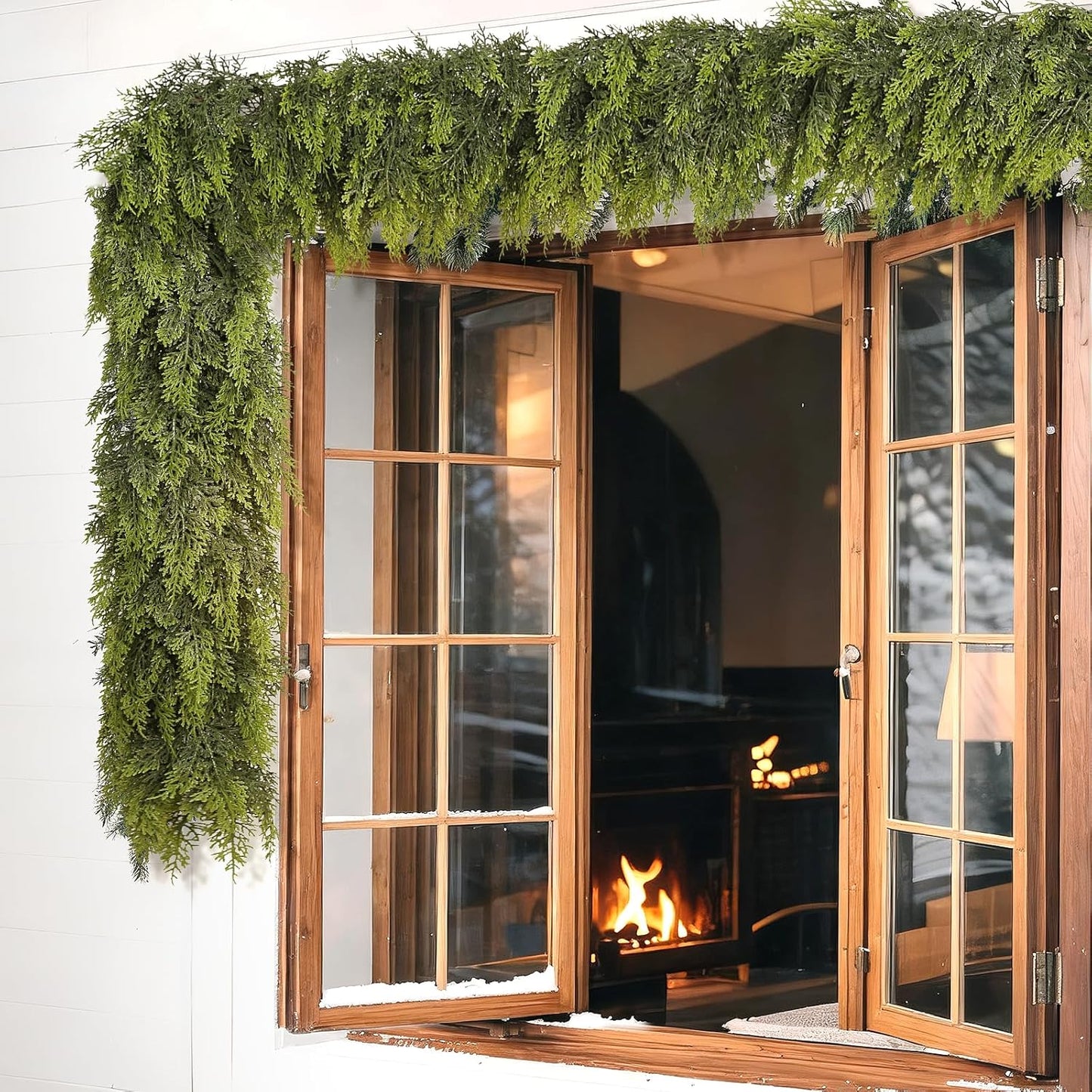 16FT Real Touch Cedar Garland for Fireplace - Artificial Christmas Garlands Realistic Faux Greenery Fake Pine Needles Garland for Holiday,Table, Window,Mantel,Stairs, Home,Indoor Outdoor Decor (1PCS)