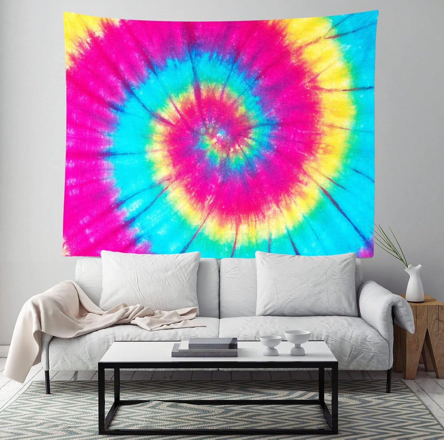 BELECO Tie Dye Tapestry Fabric Wall Hanging 60x40 Inch Groovy Sign Rainbow Tapestry Backdrop Colorful Spiral Tie Dye Party Decorations Tie Dye Art Tapestries for Bedroom Living Room Dorm Decor