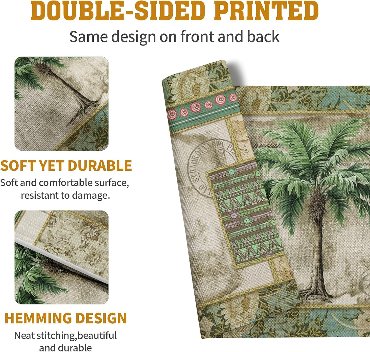 Tropical Palm Tree Placemats Set of 4 Summer Vintage Green Leaf Kitchen Table Mat 12x18 Inch Hawaii Beach Jungle Plant Tree Heat Resistant Washable Linen Place Mats for Dining Tables