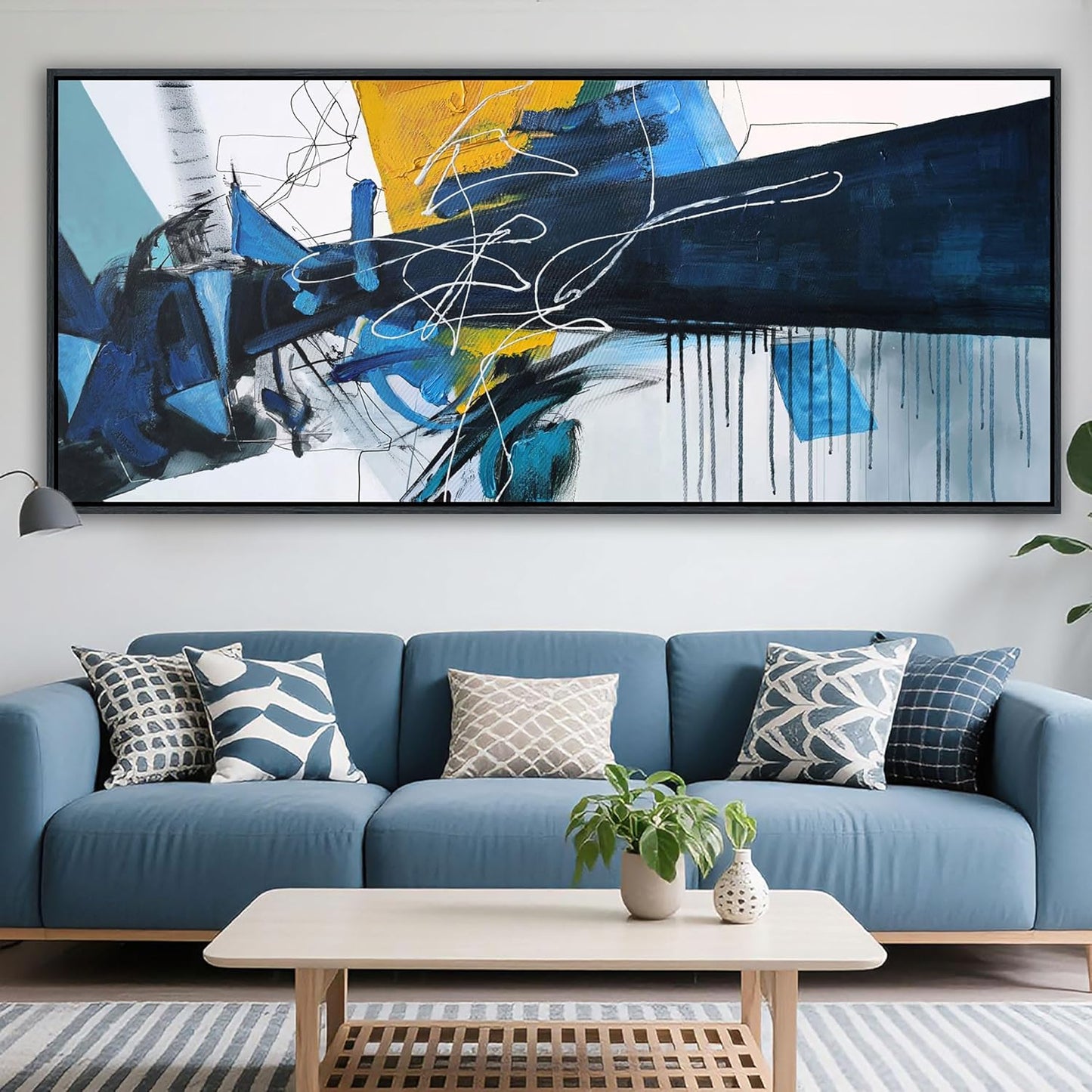 KLAKLA Oversized Artwork 86x39 Inches - Abstract Huge Canvas Picture Wall Decor Living Room Extra Large Wall Art for Walls Bedroom Office Decoration Modern Frame Wall Art