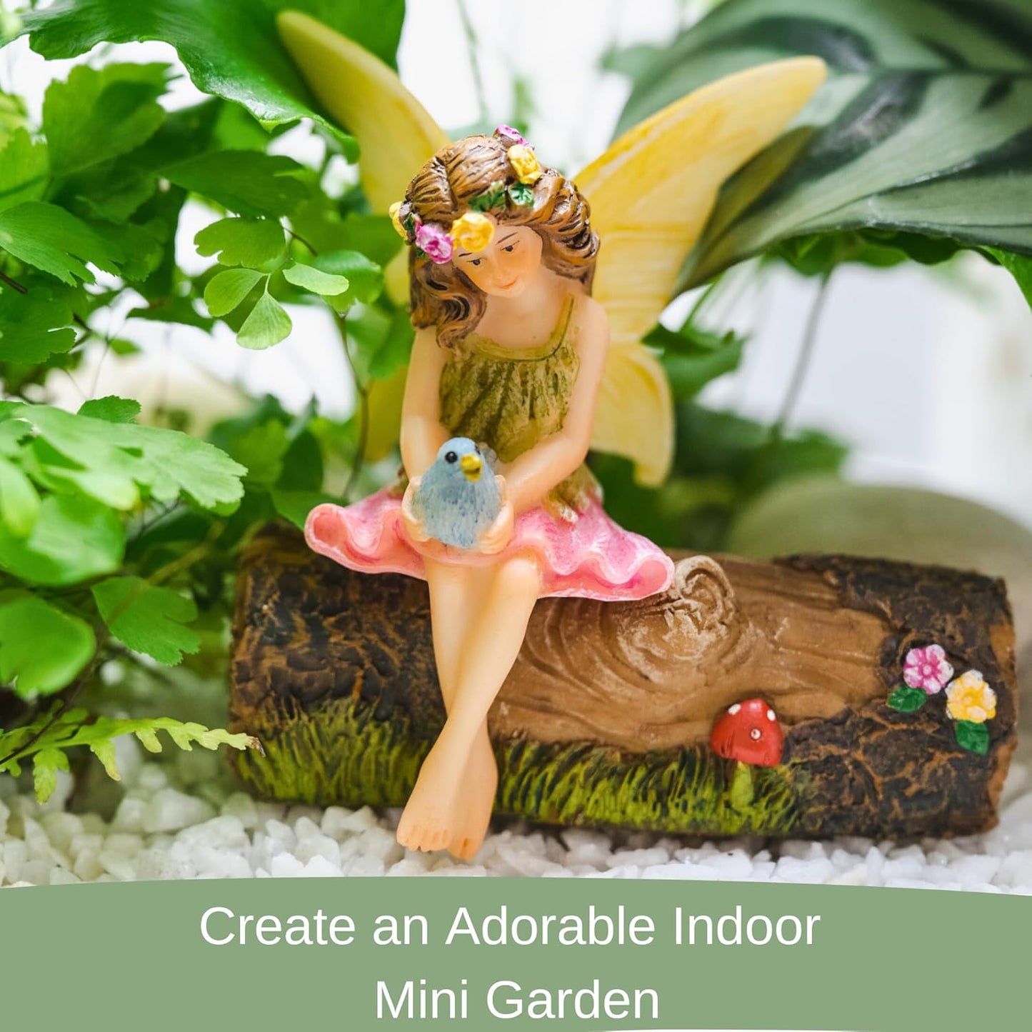 PRETMANNS Fairy Garden Fairies – Cute Accessories for Indoor or Outdoor Miniature Garden - Figurine Vicky on a Decorated Log – 2 Items