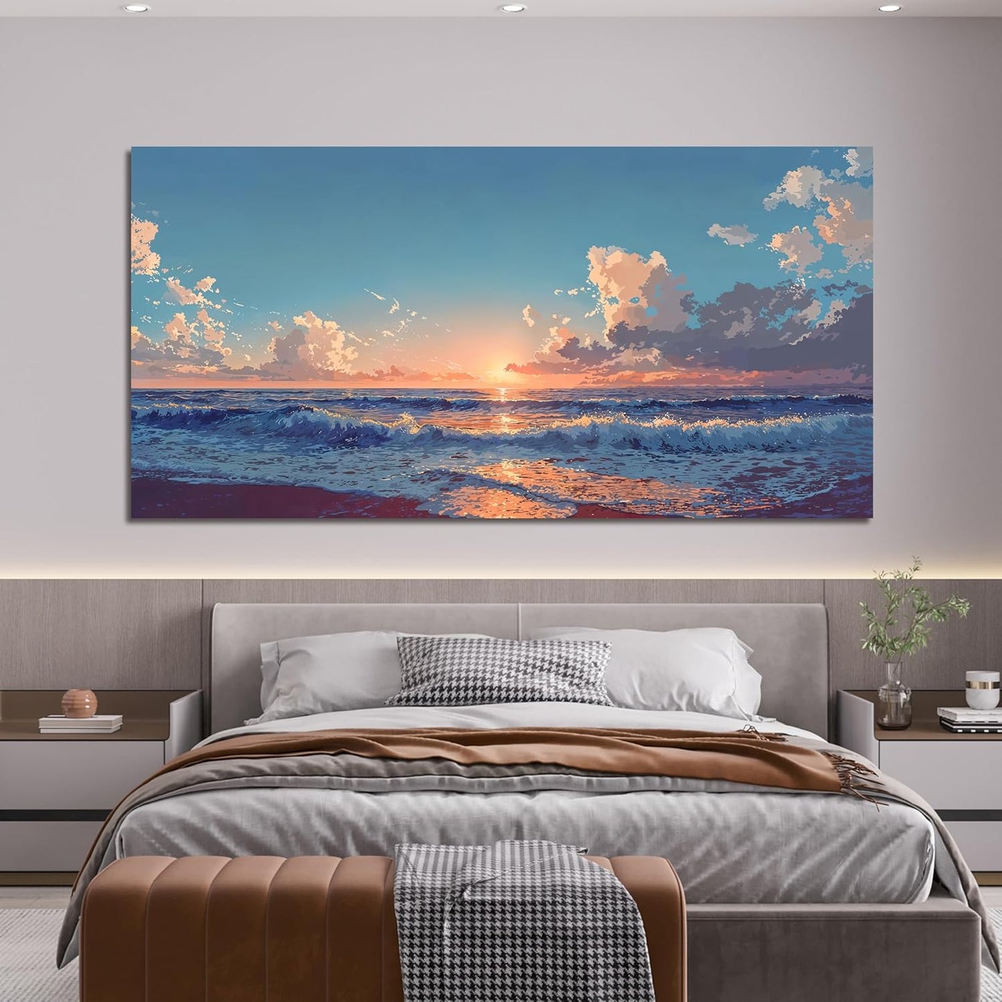 Canvas Wall Art Decor Blue Beach Wall Art Decor large pictures for living room Wall Canvas Art Prints Artwork For Walls Art Decorations Wall Pictures For Bedroom Office Wall Hanging Decor 24" X 48"