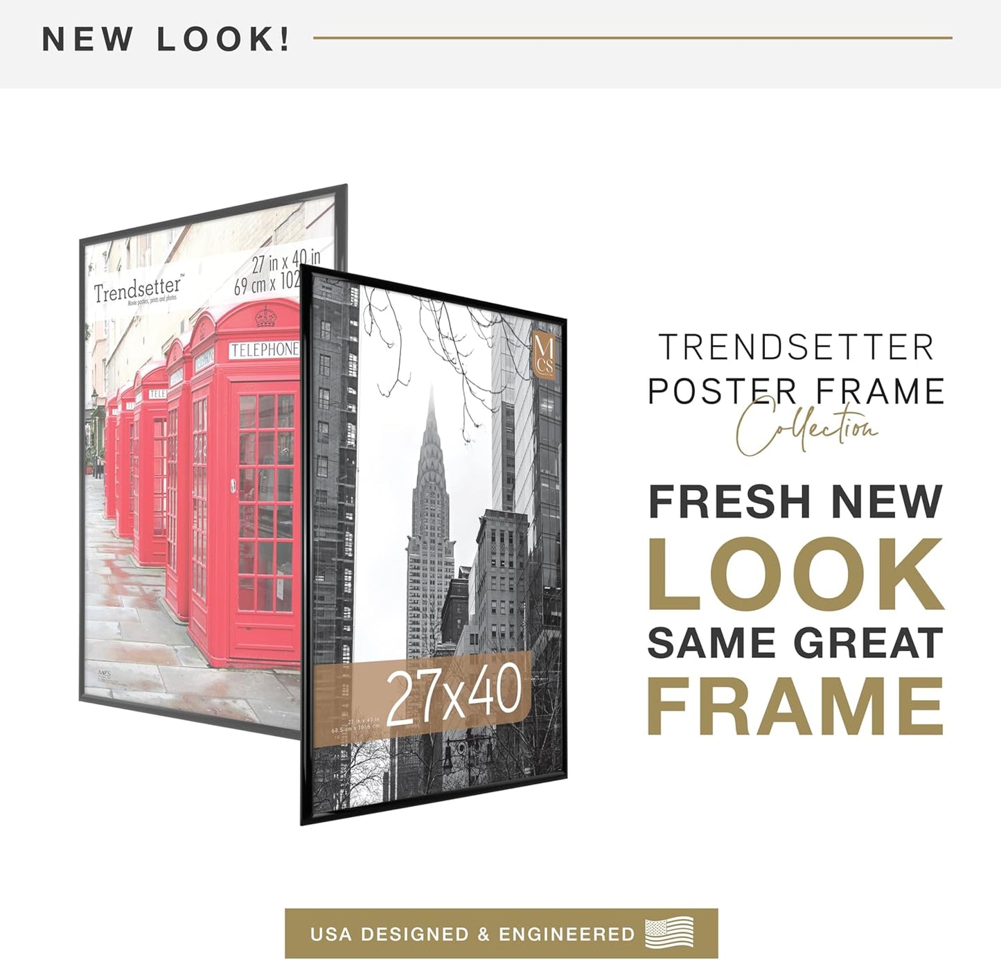 MCS Trendsetter Movie Poster Frame 27x40 Black High-Gloss, Vertical & Horizontal Wall Hanging Large Picture Frame for Photos, Artwork & Custom Posters (2-Pack)