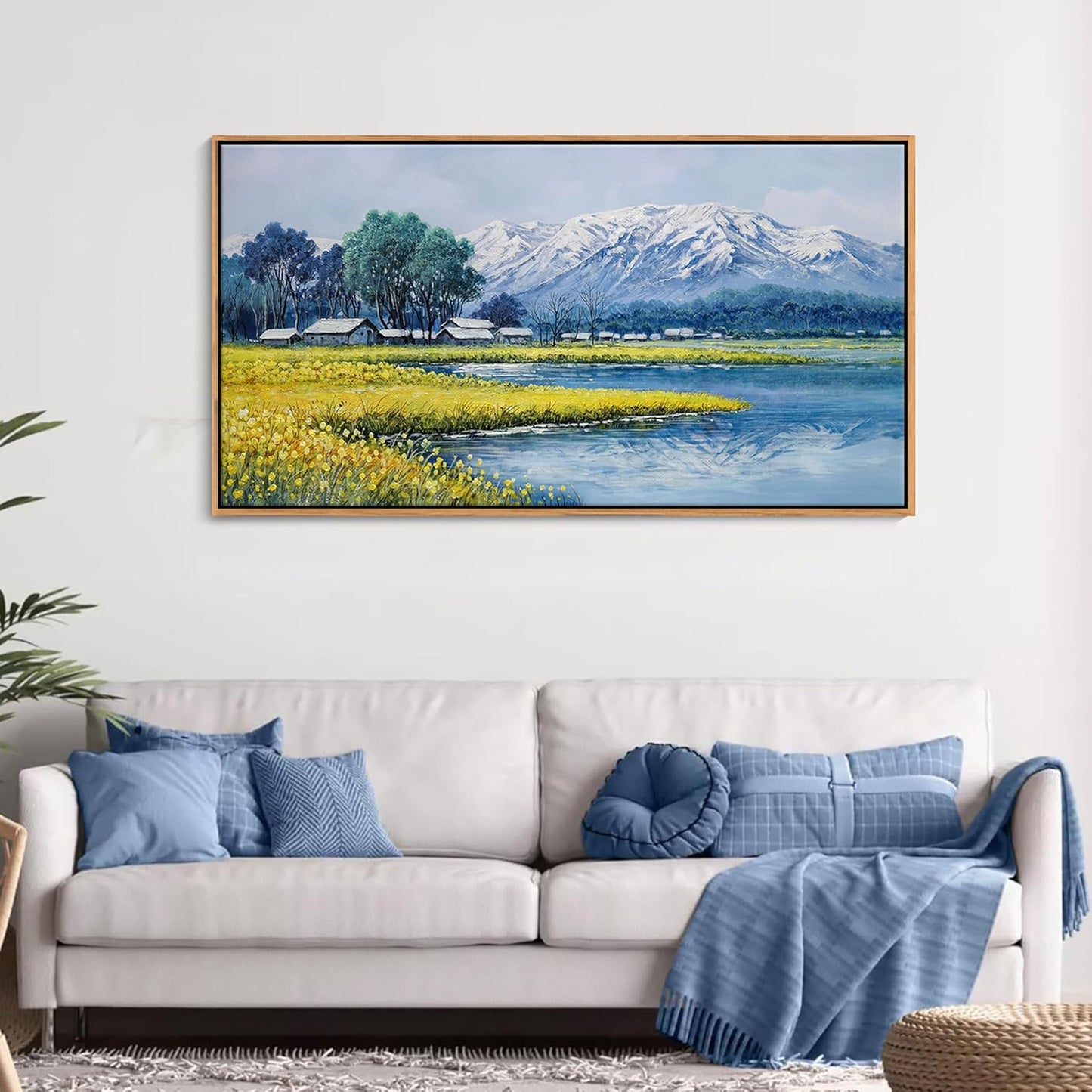 Landscape Wall Art - Japanese Mountain Nature Canvas Artwork for Living Room, Rustic Wall Art, Country Wall Decor, Farmhouse Paintings, Yellow Scenery Wall Pictures for Bedroom 20×40IN