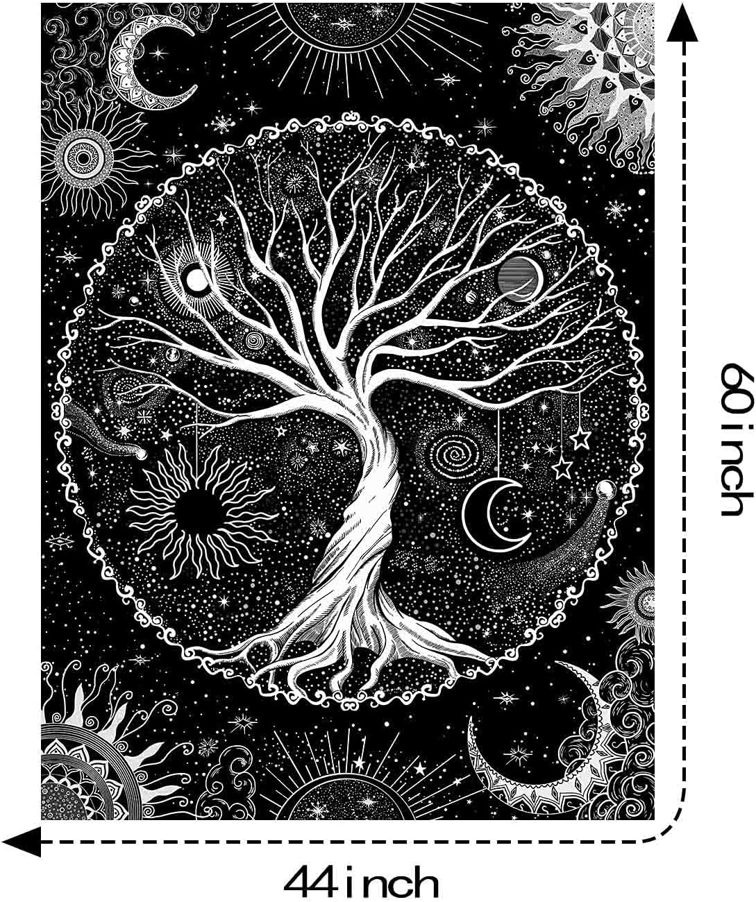 Lunerfex Tree of Life Tapestry Black and White Tapestry Mystical Sun and Moon Tapestries for Bedroom and Living Room Decor Black Tree 44×60 Inches