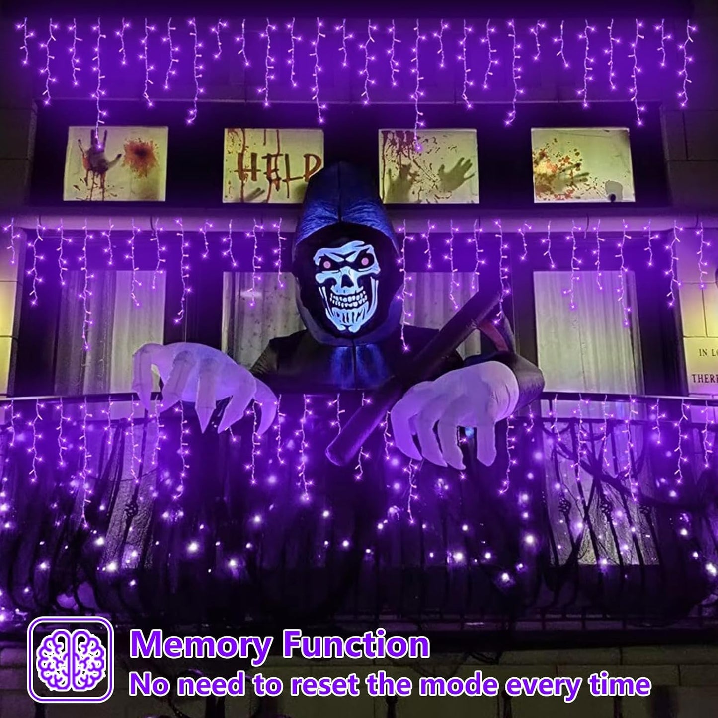 YEGUO 66ft 800 LED Purple Icicle Halloween Lights Outdoor Waterproof, 160 Drops Icicle Light Connectable, 8 Modes Christmas Lights with Memory Timer