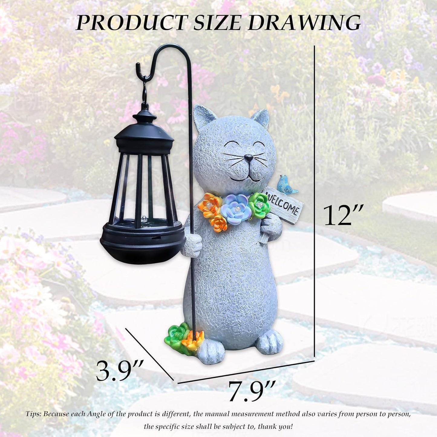 Solar Cat Garden Statues Outdoor Décor with Lantern- Cat Figurines Solar LED Light Lawn Ornaments - Yard Decorations for Patio, Balcony, Backyard -Unique House Warming Gifts for Mom