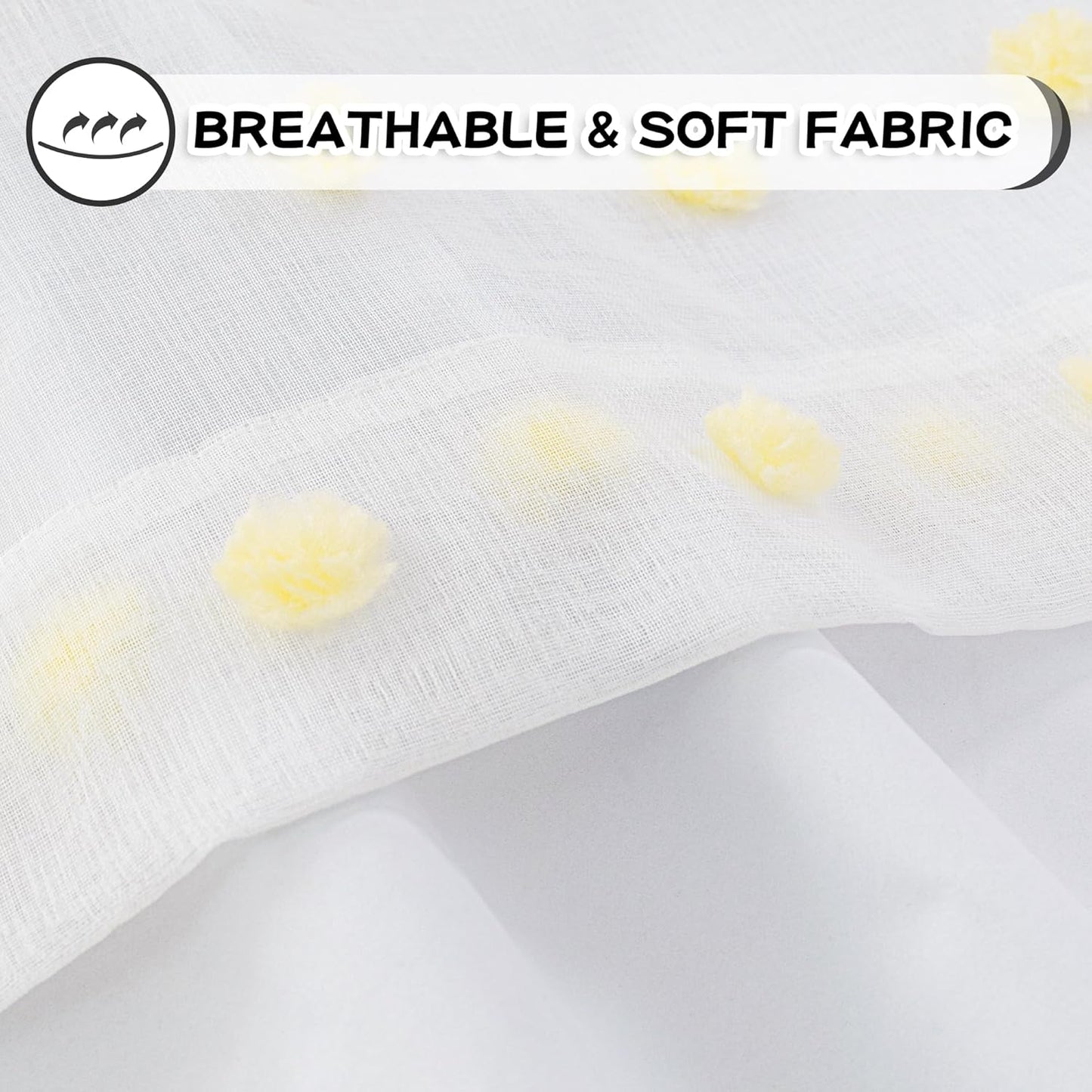 MYSKY HOME 100% Blackout Curtains for Kids Bedroom Thermal Insulated 95 Inch Length Nursery Curtains 2 Panels Grommet Light Filtering Yellow Pom Pom Sheer Drapes Double Layers Dining Room, 52W x 95L