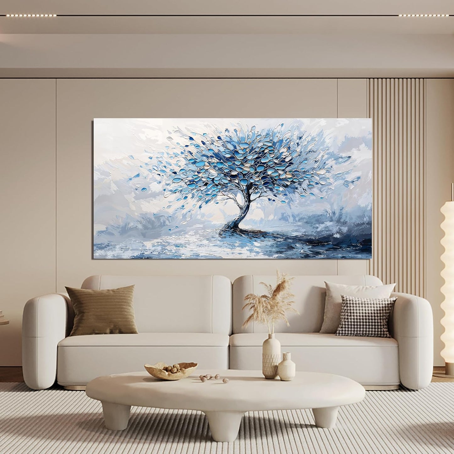 Large Canvas Wall Art Decor Modern Blue White Wall Art Prints Canvas Art Wall Decor Wall Art Pictures for Living Room Artwork for Walls Abstract Art Tree of Life Wall Art Bedroom Office Decor 24"X48"