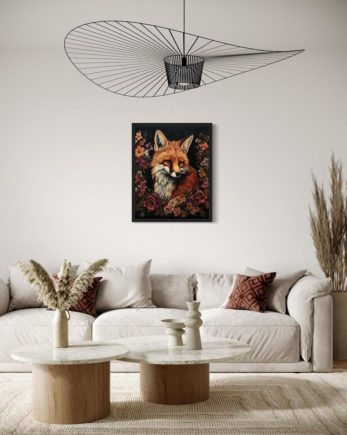 Fox and Flower Poster Art Print, Halloween Scary Vintage Wall Art Academia Spooky Painting Decoration for Horror Prints, Gothic Posters Bedroom Decor 89 (Fox and Flower, 11 x 14 inches, Black Frame)