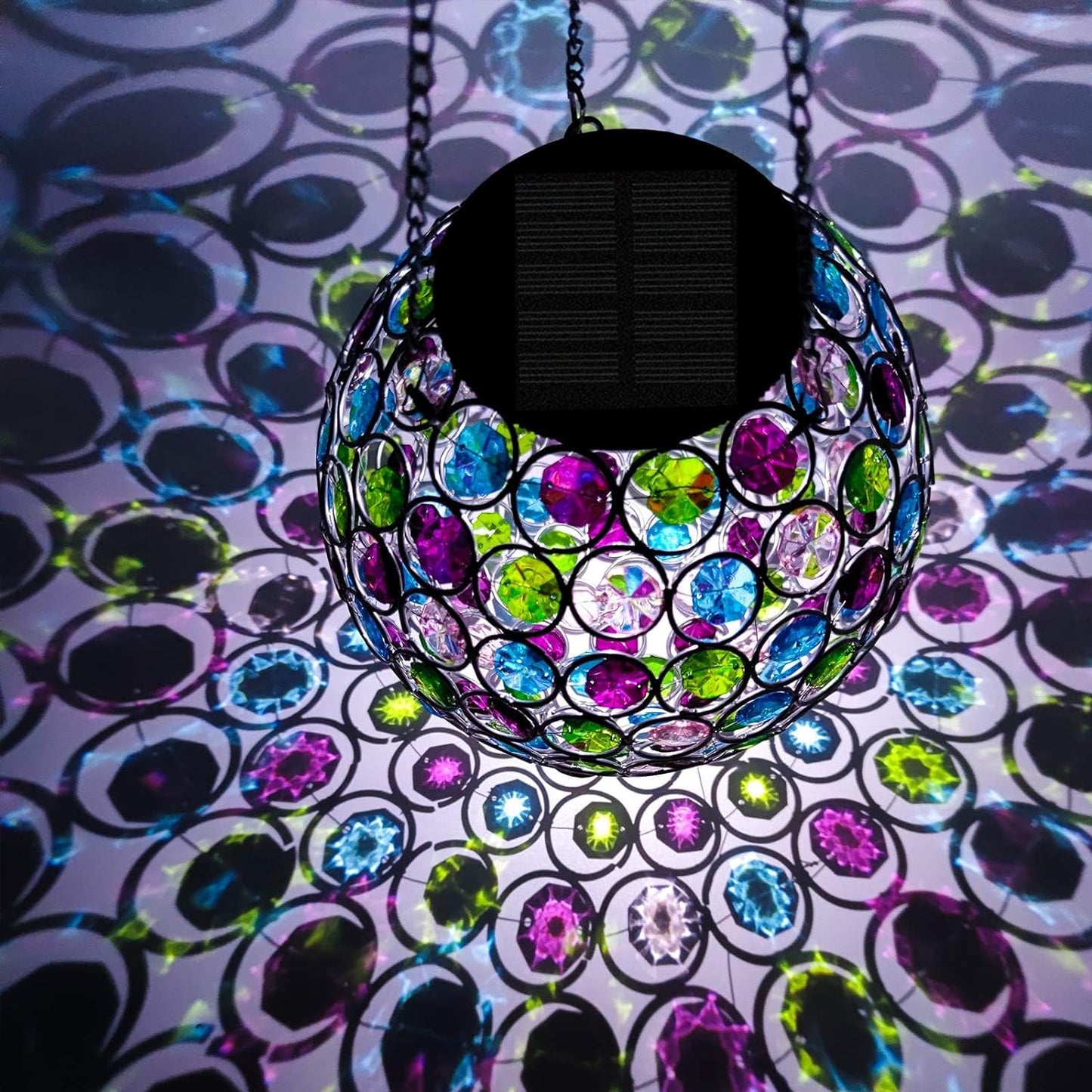 Solar Hanging Lantern Outdoor Lights, Dual LEDs Color Changing and Cool White Hanging Light Waterproof Crystal Globe Lamp Decoration in Garden, Pathway, Front Door - Multi Color