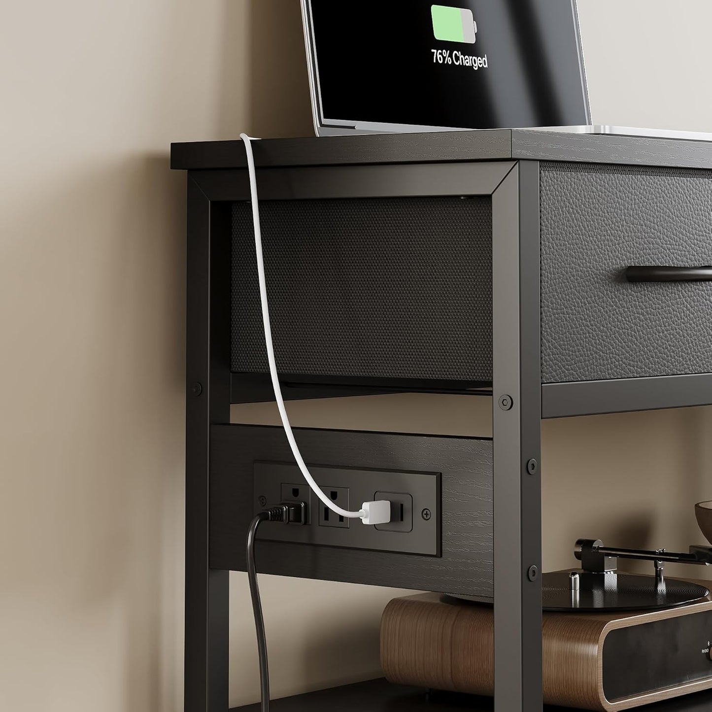 Lulive Entryway Table with Power Outlets, Console Table with 3 Fabric Drawers, Sofa Table for Living Room, Hallway, Couch, Foyer, Height Adjustable (Black, 43")