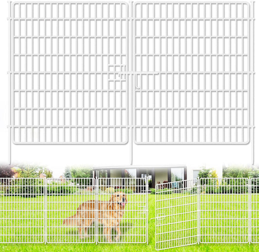 15 Panels No Dig Fence with Gate, 32 in(H) X 36 ft(L) Garden Decorative Fence Animal Barrier for Dogs, Rustproof Metal Garden Edging Border for Outdoor, Yard, Patio, Black, White