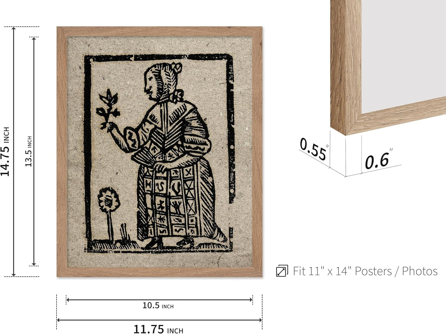 Poster Master Vintage Woodcut Poster - Retro Medieval Print - Gift for Gothic, Horror Fan - Witch Holding a Plant, Magic, Spell, Herbalist - Wall Decor for Bedroom, Dorm, 11x14 Beige Framed