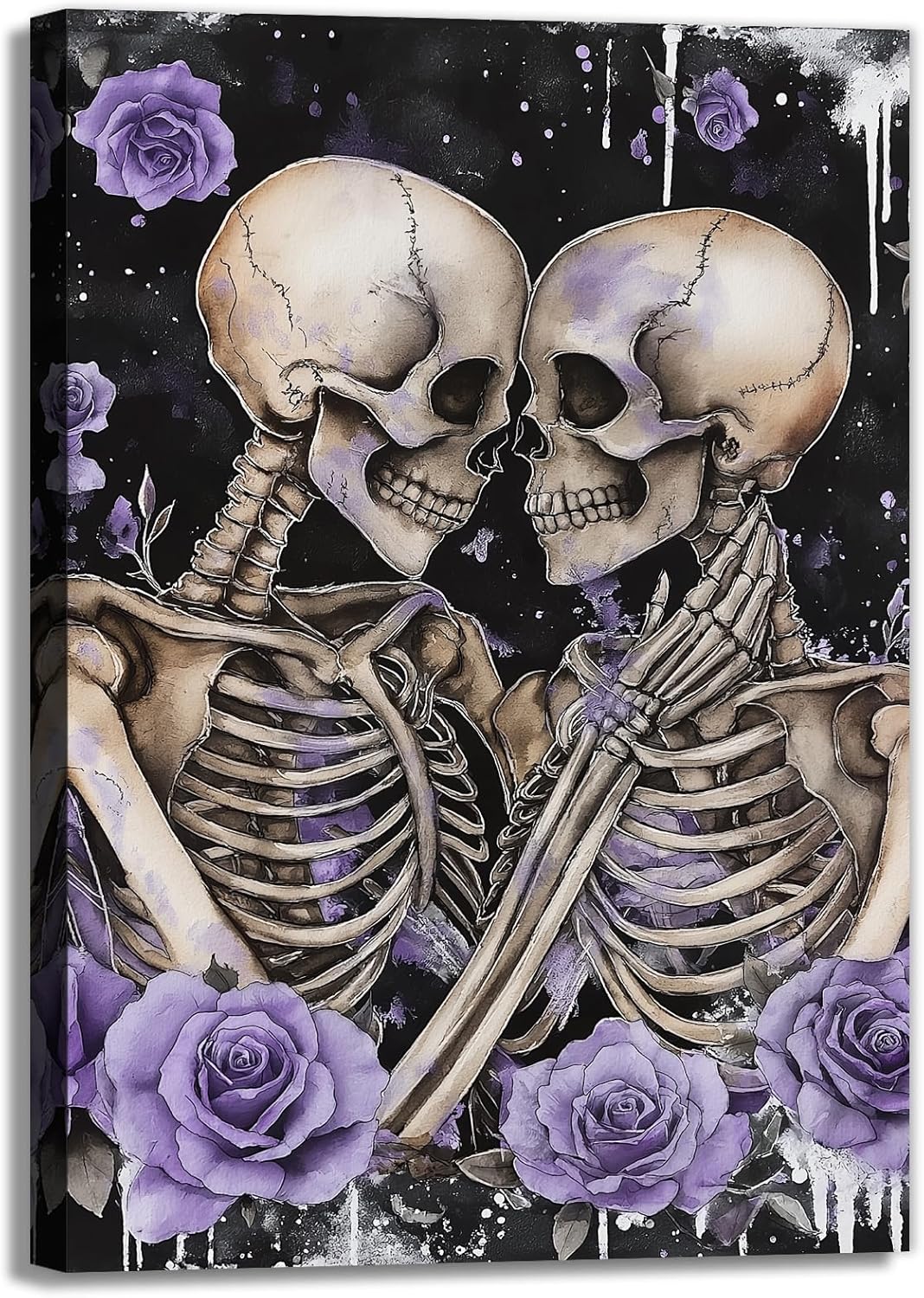 Skull Canvas Wall Art Couple Skeleton Holding Each Other Picture Art Poster Abstract Lover Painting Modern Artwork Horrible Halloween Decor(Artwork-2,28"x42")