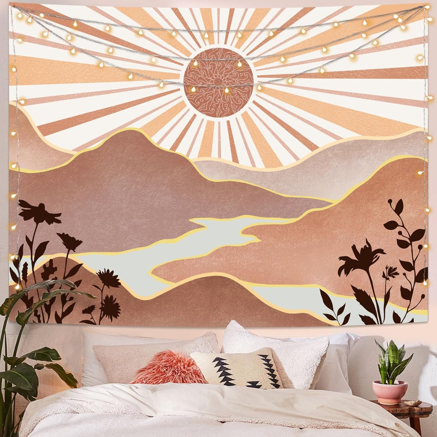 Lunerfex Boho Sun Tapestry Sunset Wall Tapestry, Mountain Tapestries for Bedroom 80s Tapestries Wall Hanging for Bedroom Living Room Decor Boho-1 44"x60"
