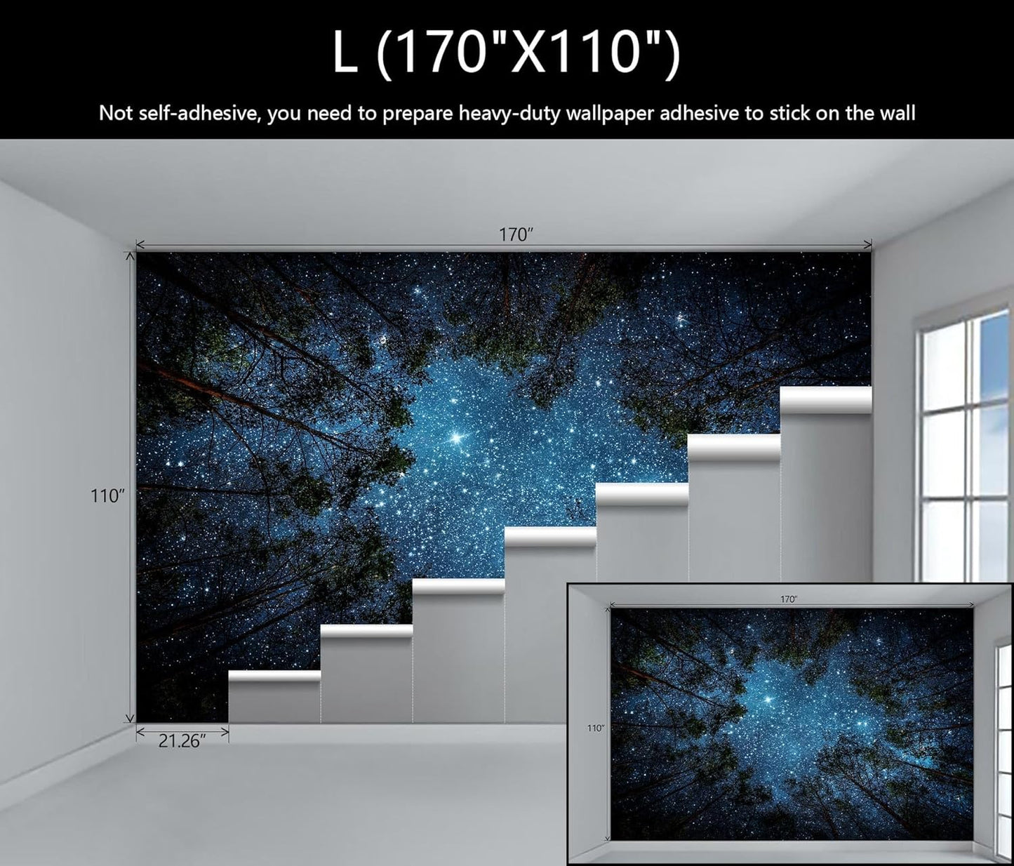 WFBHUA-Forest Starry Wallpaper Mural Night Galaxy Tree Sky Wallpaper for Living Room Bedroom Ceiling(Not Peel and Stick)
