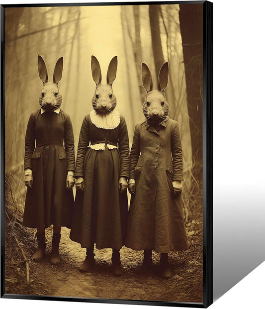 Vintage Halloween Wall Decor Rabbit Cult of the Occult Forest Canvas Wall Art Poster Gothic Dark Academia Decorations Room Creepy Print Spooky Pictures 16X24inch Aluminum Framed