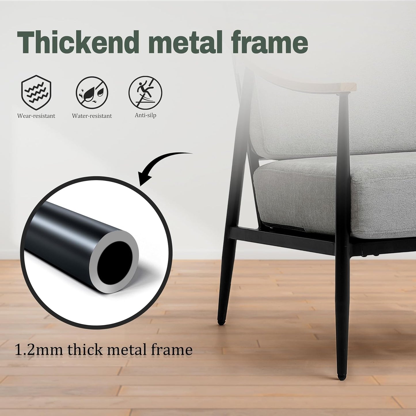 Modern Accent Chairs Set of 2 for Living Room Bedroom Mid Century Arm Chairs Upholstered Office Accent Chairs Comfy Waiting Room Chairs with Metal Frame, Grey