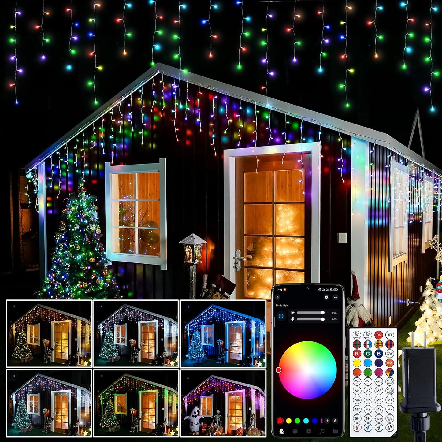 JMEXSUSS 400 LED RGB Icicle Lights - Color Changing, Plug-in for Indoor/Outdoor Christmas Decorations